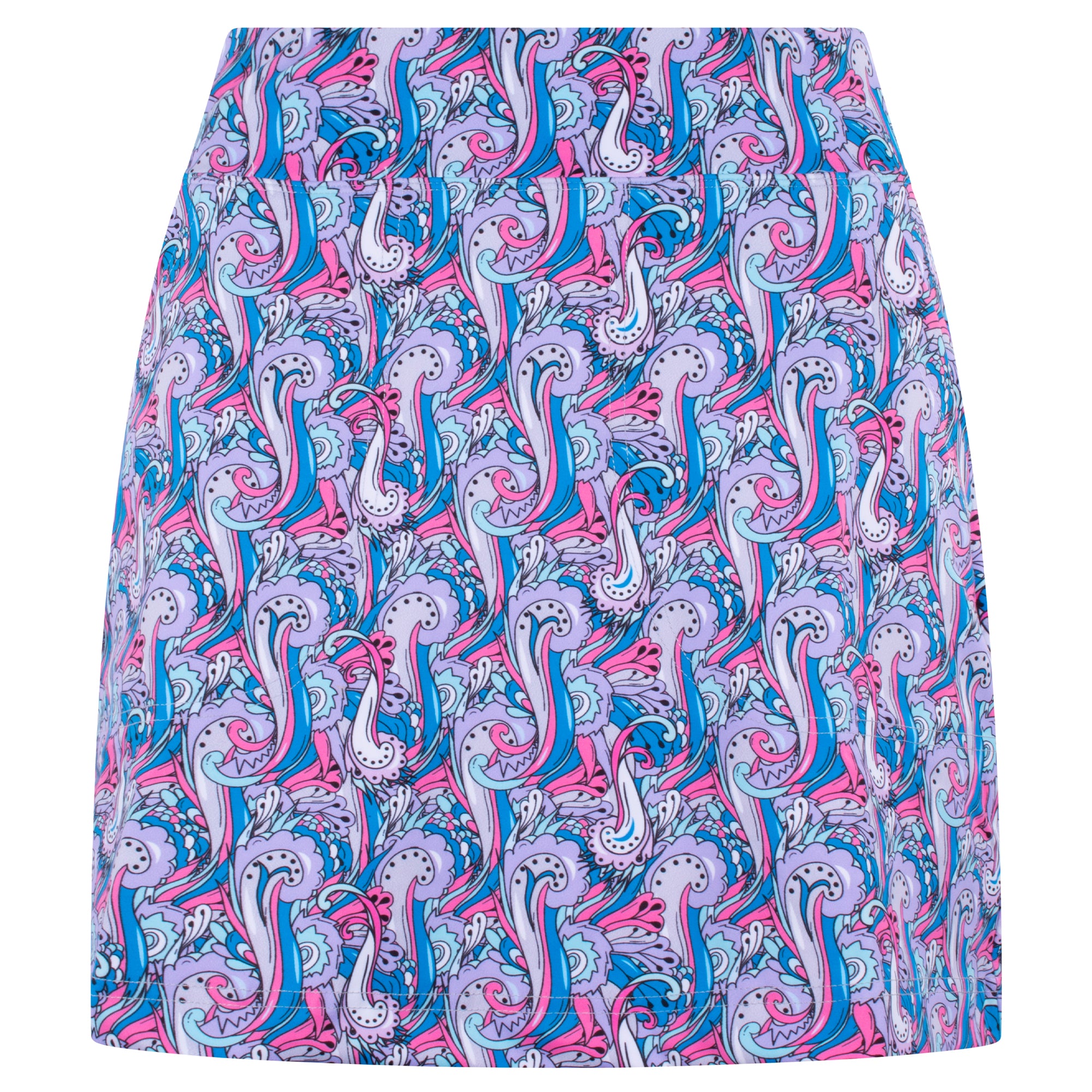 ladies purple, blue and pink patterned golf skirt