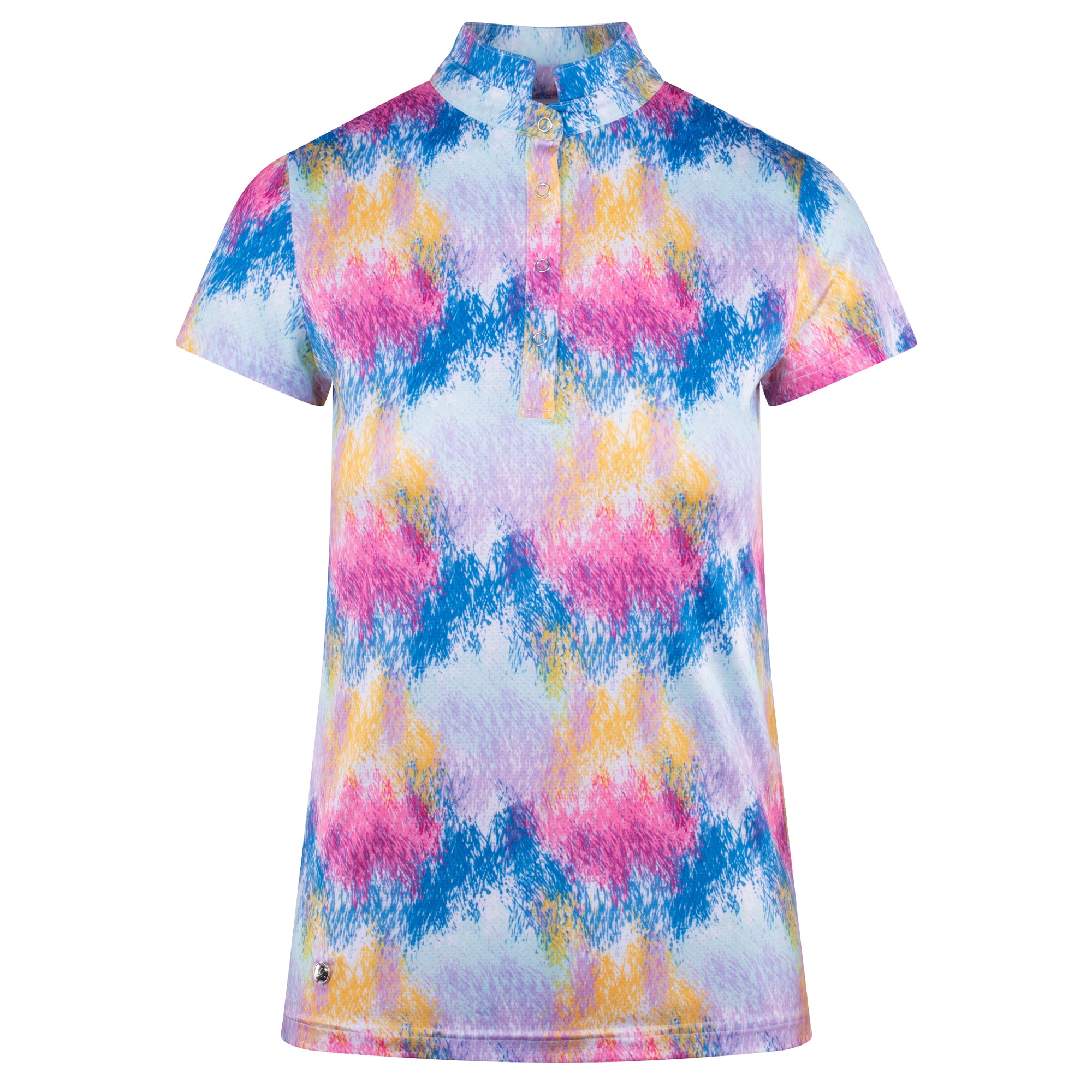 multicolour patterned ladies golf top with buttons 