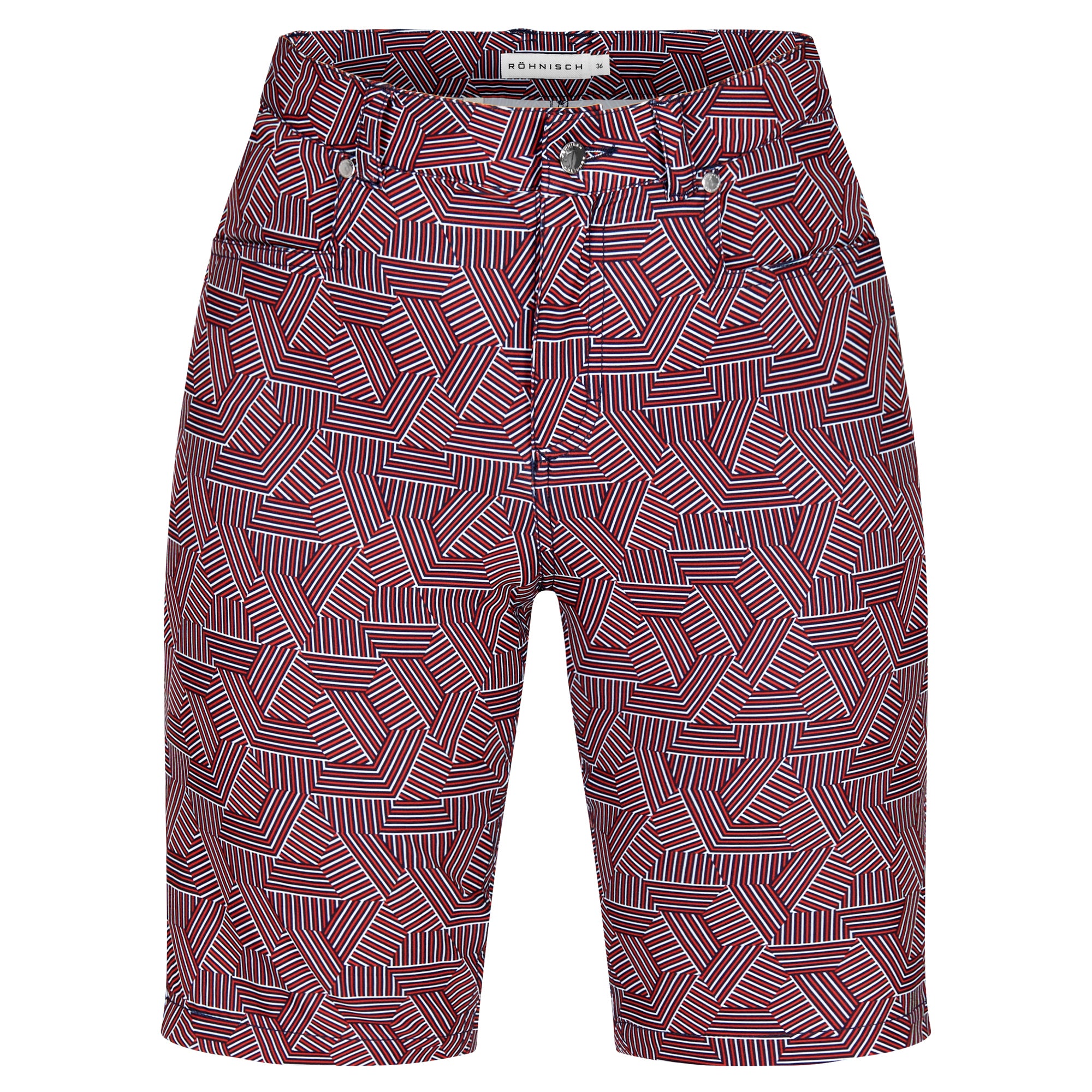 Rohnisch Chie Comfort Stretch Ladies Golf Bermuda Shorts Hexagon Red