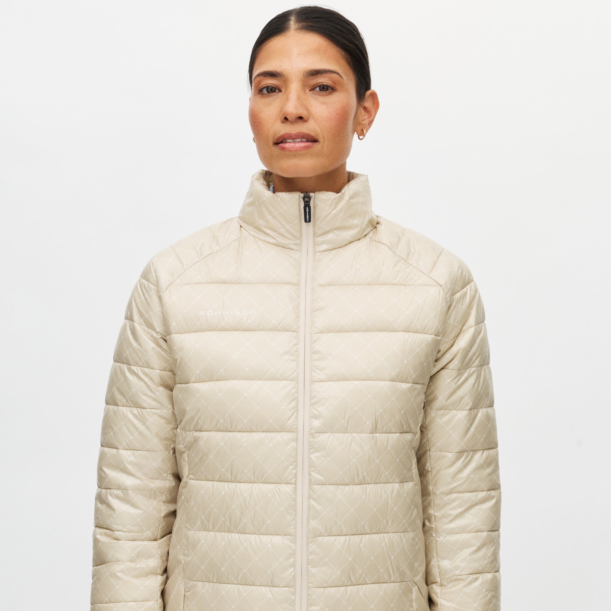 Rohnisch Airlite Padded Ladies Golf Jacket Micro R Check Oat