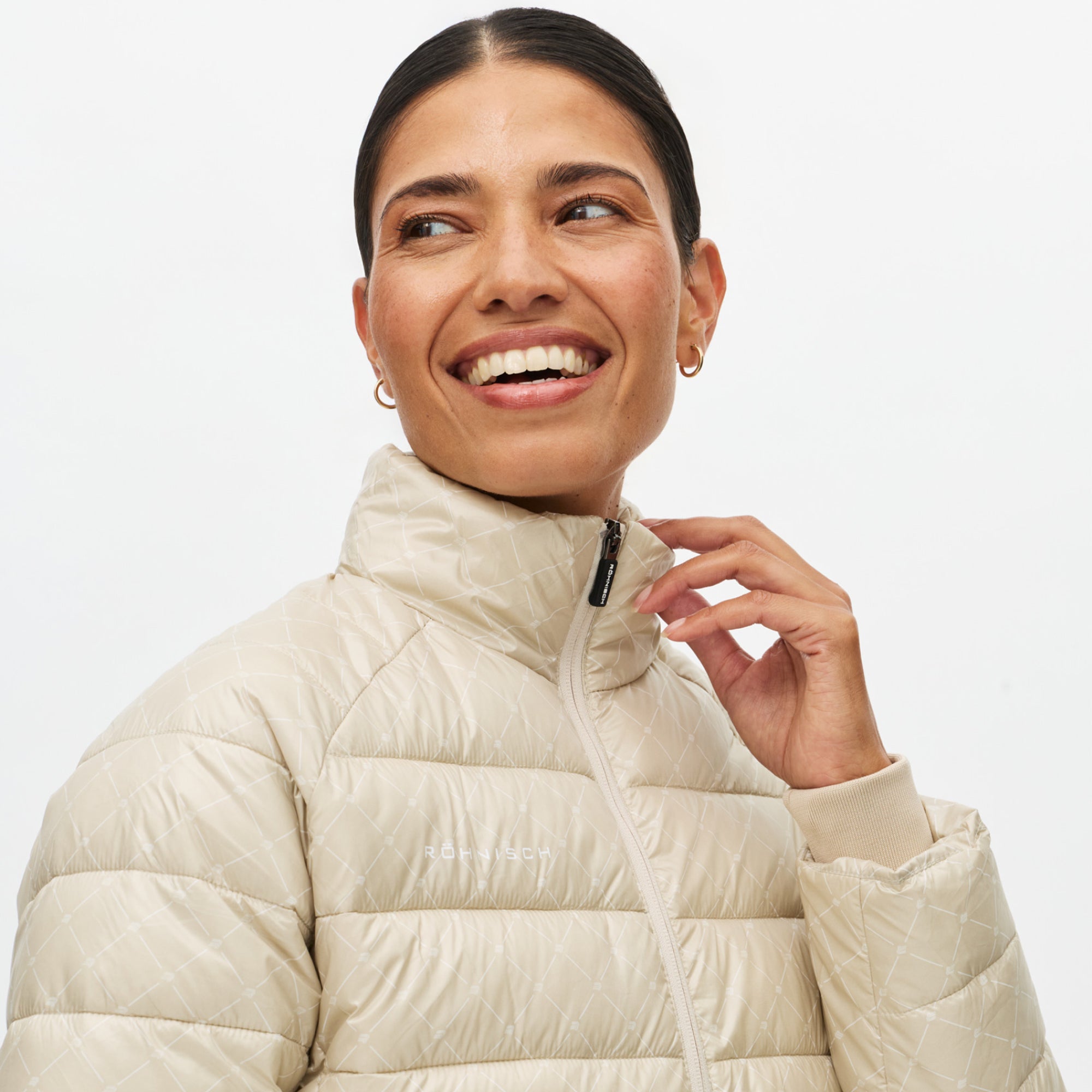 Rohnisch Airlite Padded Ladies Golf Jacket Micro R Check Oat