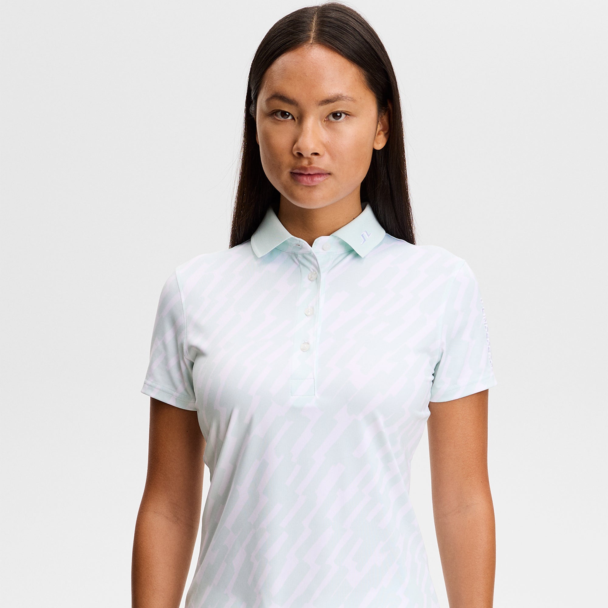 J Lindeberg Tour Tech Print Ladies Golf Polo Shirt Oak Skylight M