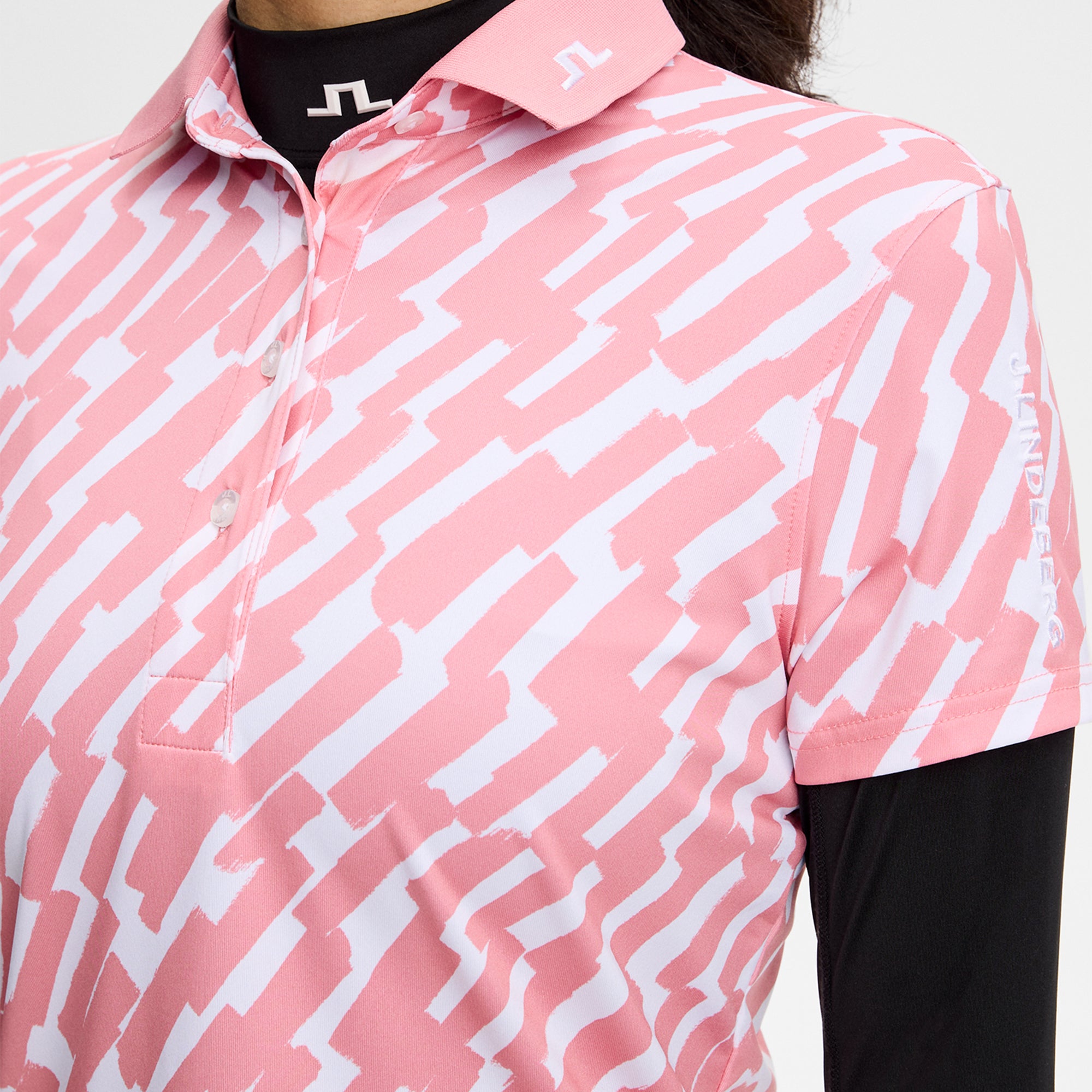 J Lindeberg Tour Tech Print Ladies Golf Polo Shirt Oak Flamingo M