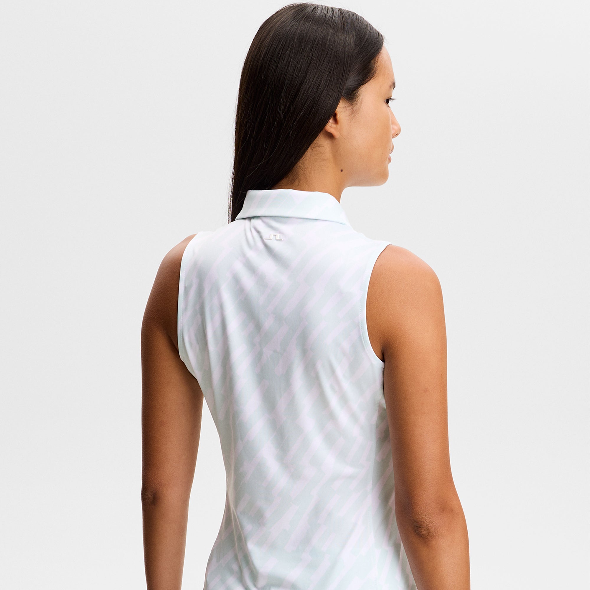 J Lindeberg Dena Print Ladies Sleeveless Golf Polo Shirt Oak Skylight M