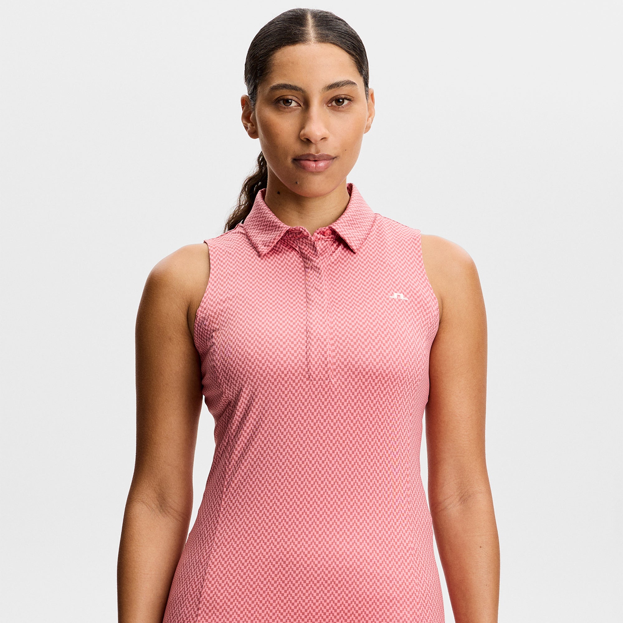 J Lindeberg Dena Print Ladies Sleeveless Golf Polo Bridge Stack Rose S