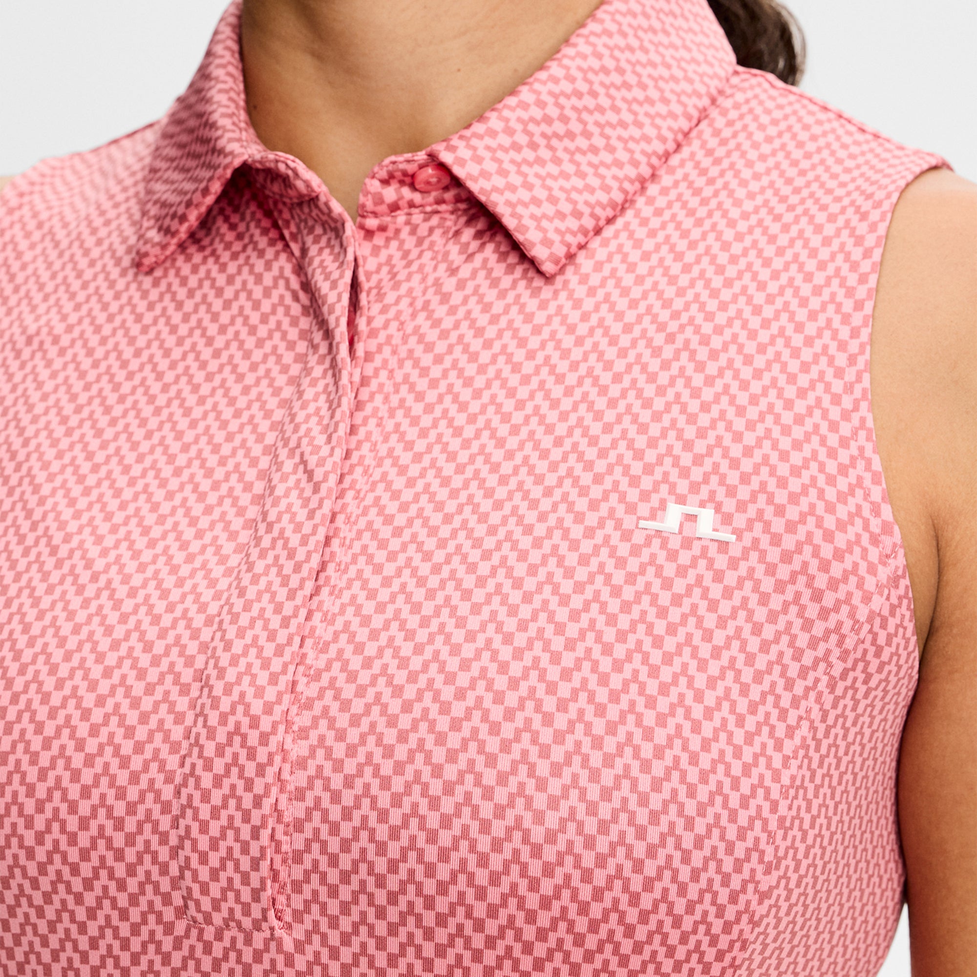 J Lindeberg Dena Print Ladies Sleeveless Golf Polo Bridge Stack Rose S