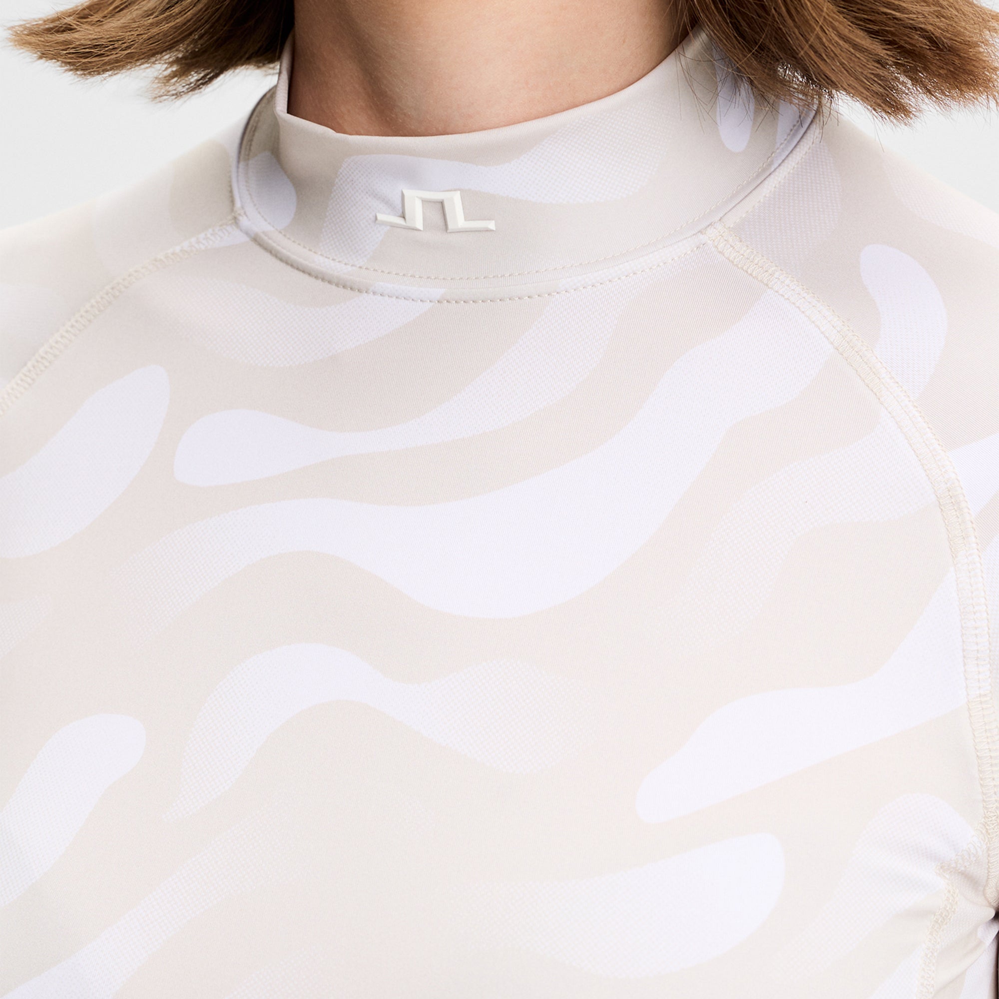 J Lindeberg Ella Print Ladies Compression Golf Top Bunker Fade Moonbeam White