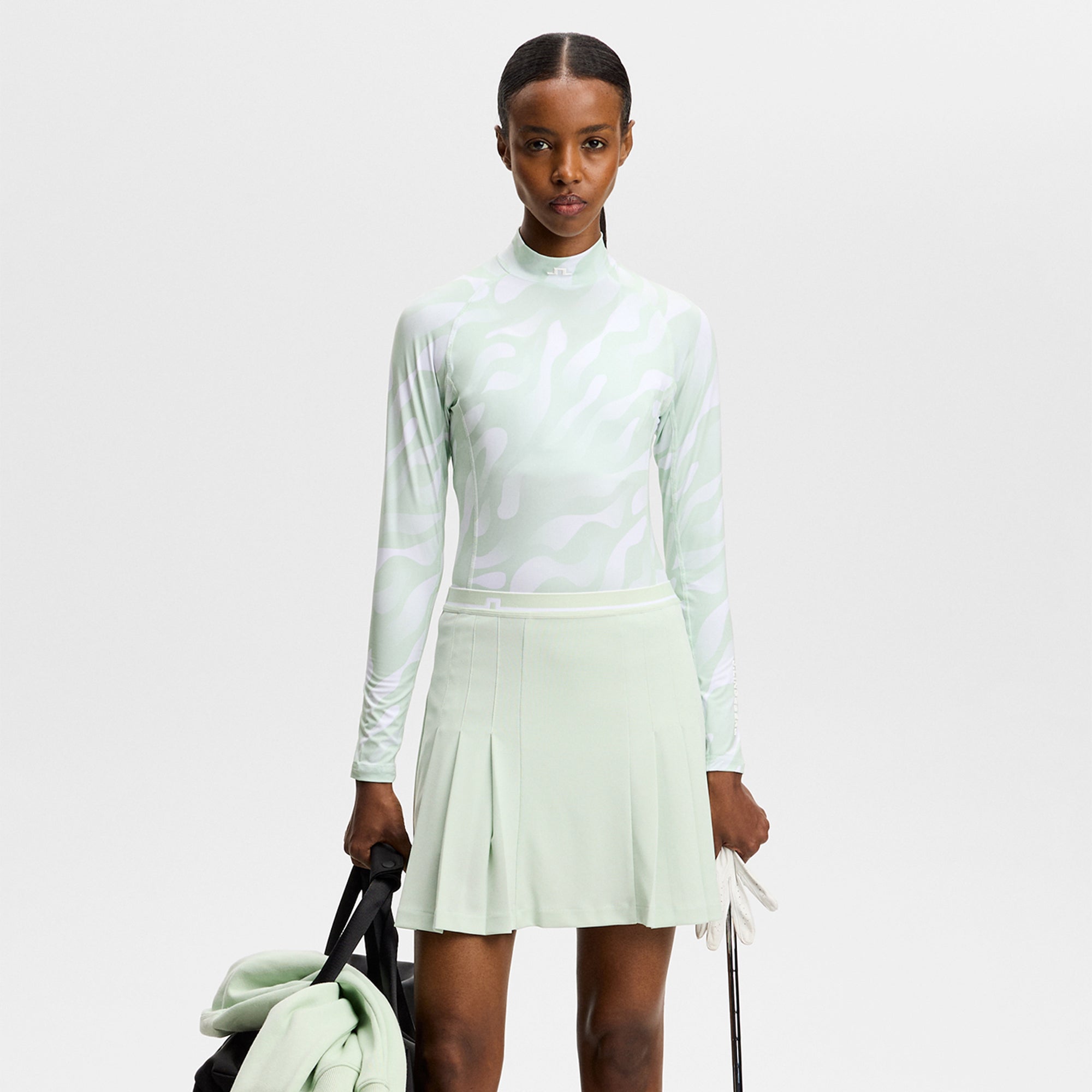 J Lindeberg Ella Print Ladies Compression Golf Top Bunker Fade Subtle Green White