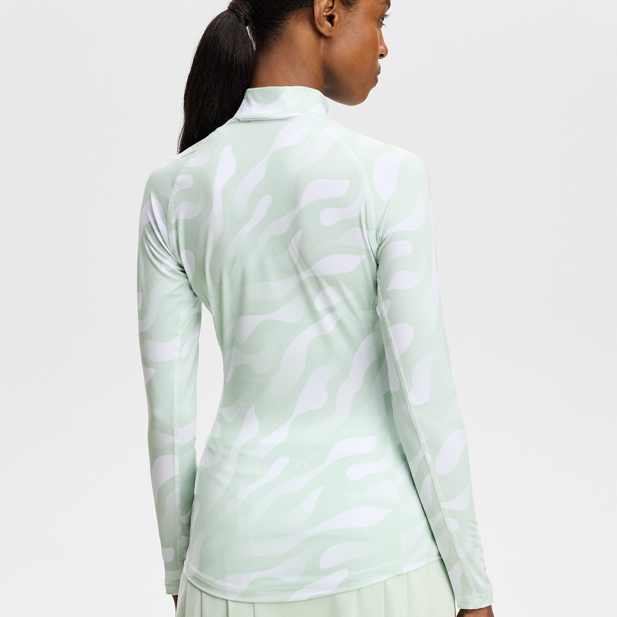 J Lindeberg Ella Print Ladies Compression Golf Top Bunker Fade Subtle Green White