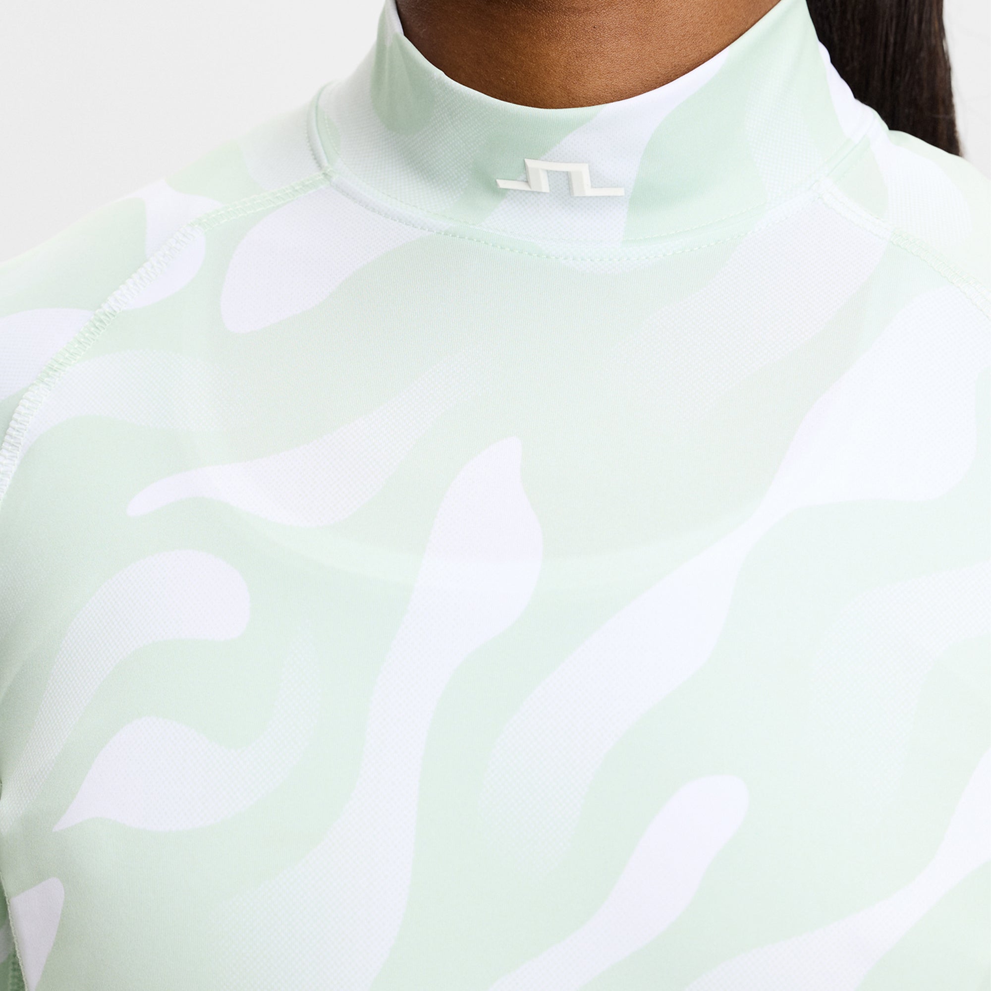 J Lindeberg Ella Print Ladies Compression Golf Top Bunker Fade Subtle Green White