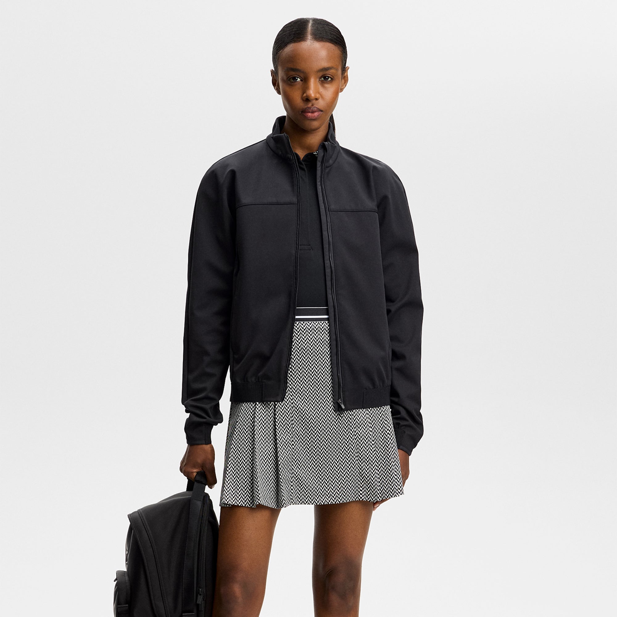 J Lindeberg Harlow Print Ladies Golf Skirt Bridge Stack Moonbeam Black