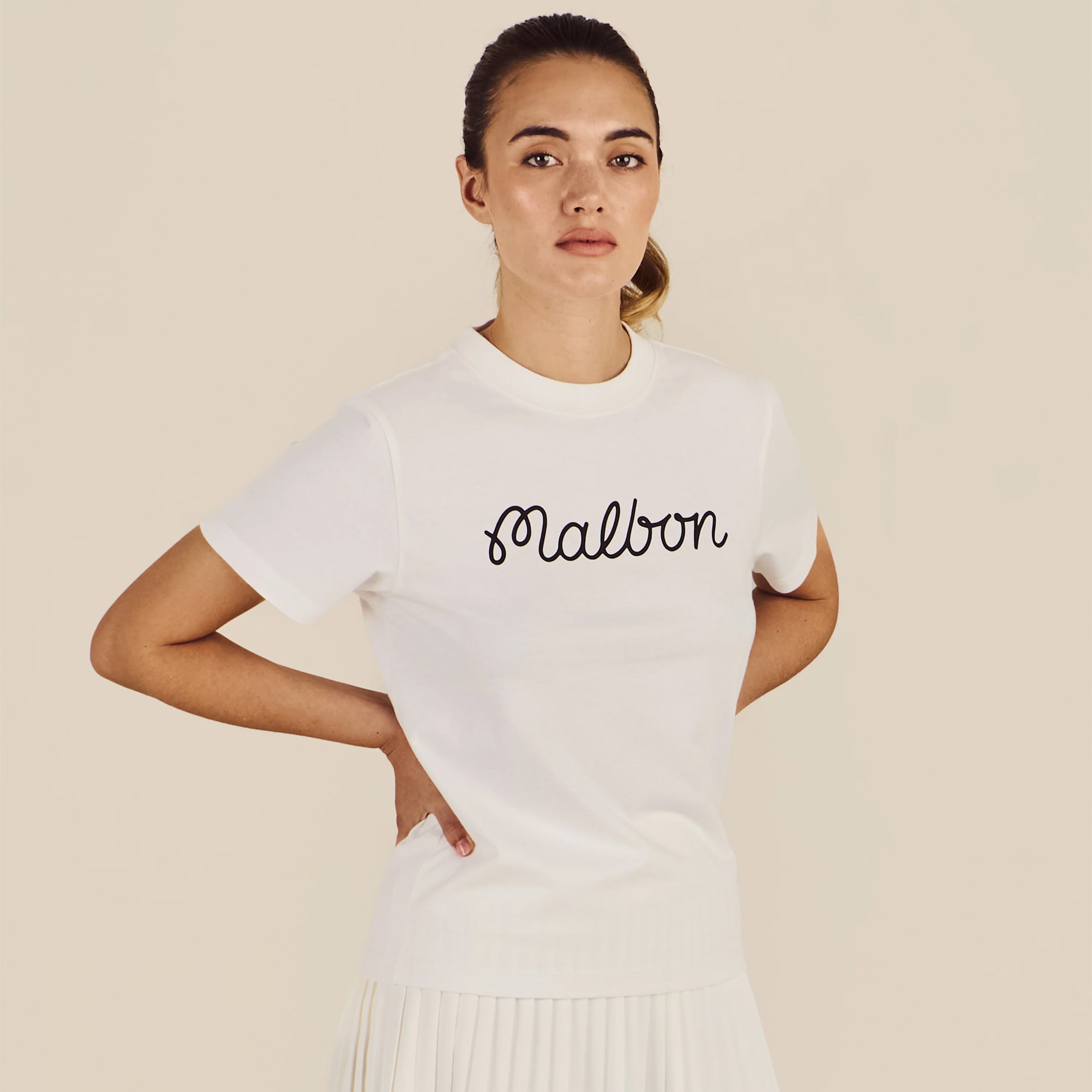 Malbon Golf Womens Icons Cosette Script Tee White