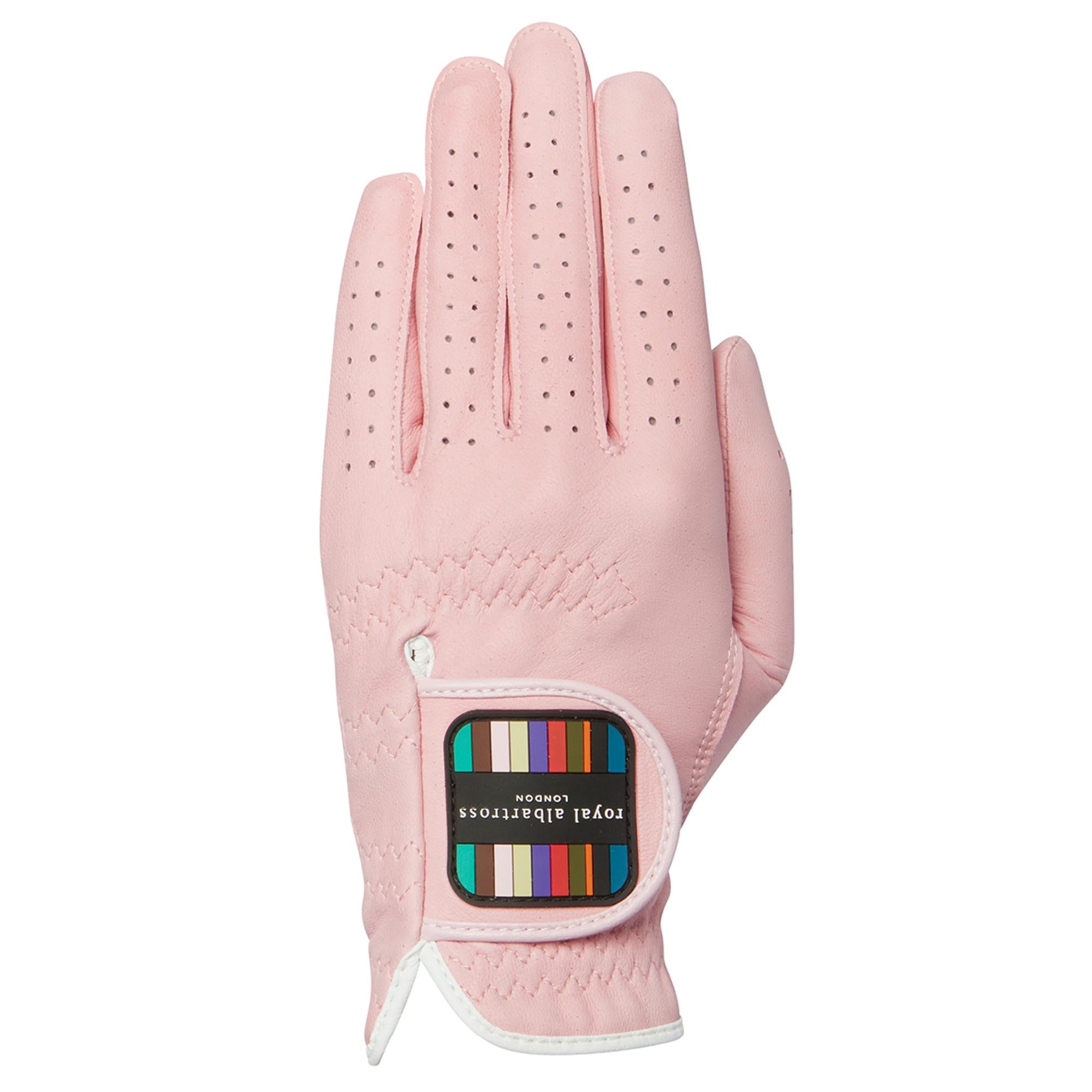 Back view of Royal Albartross Duchess V2 ladies golf glove in pink – premium women’s golf accessory with stylish logo detailing
