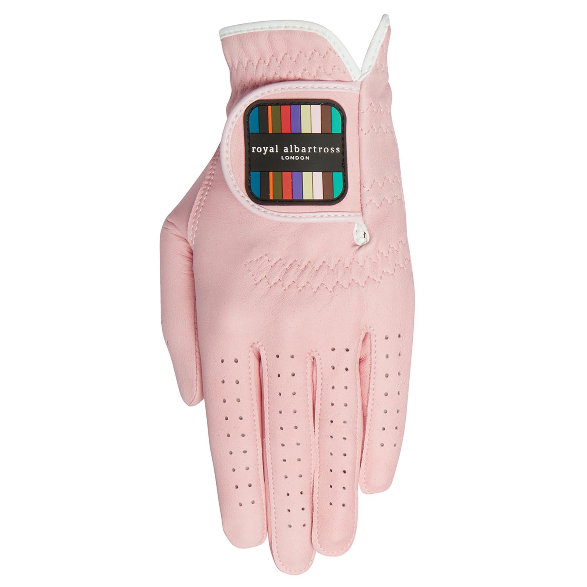 Upside down view of Royal Albartross Duchess V2 ladies golf glove in pink – premium fit and comfort for female golfers