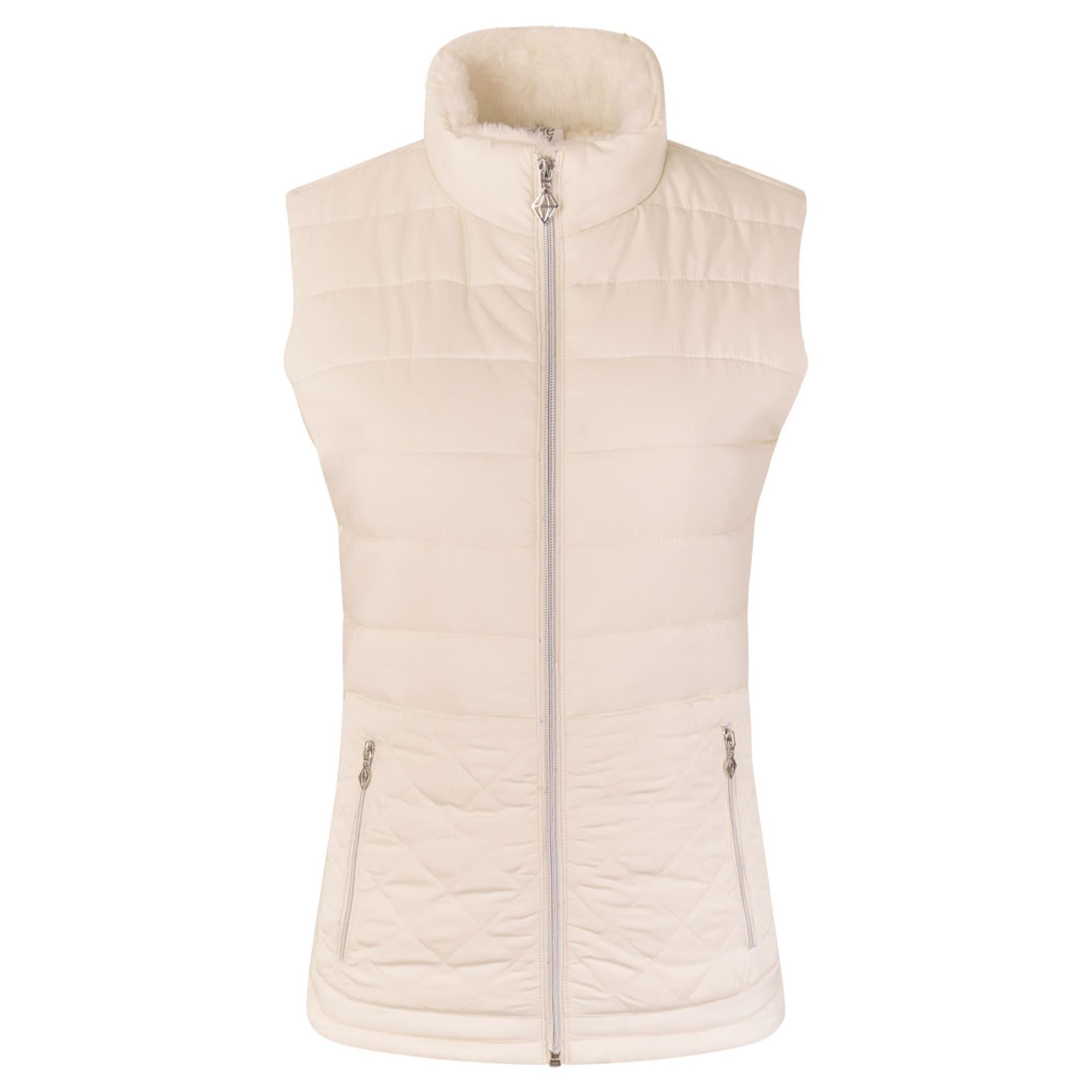 Pure Golf ladies cream gilet with fur and pockets