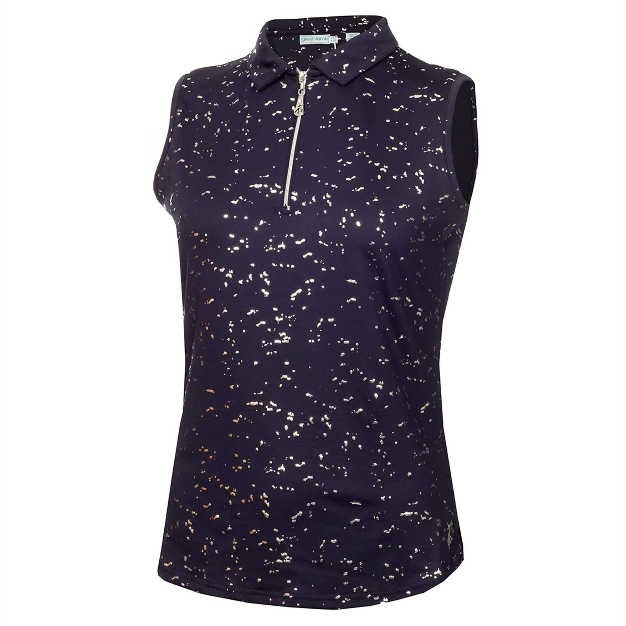 Green Lamb Katrianna Sleeveless Silver Foil Polo Shirt Navy