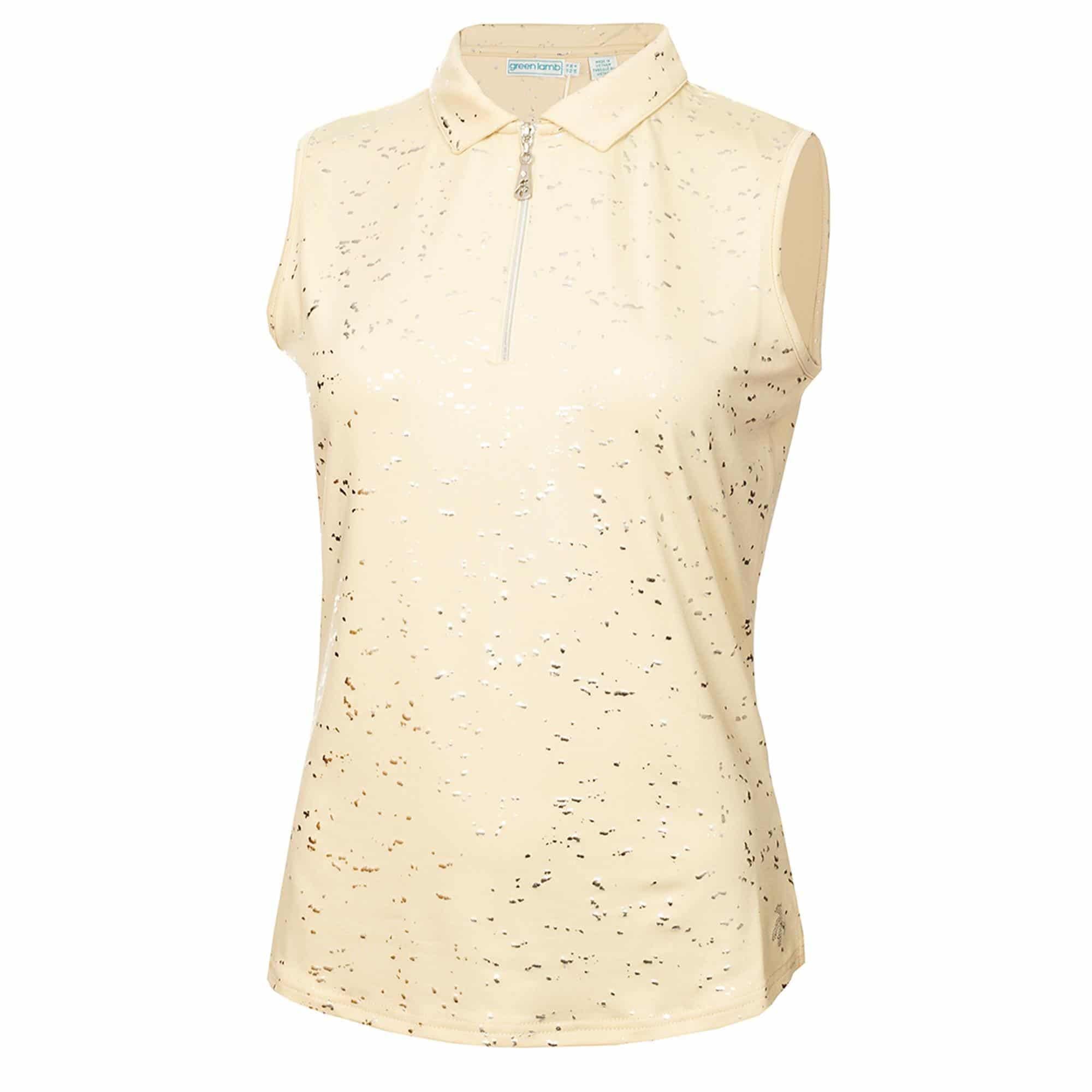 Green Lamb Katrianna Sleeveless Silver Foil Polo Shirt Stone