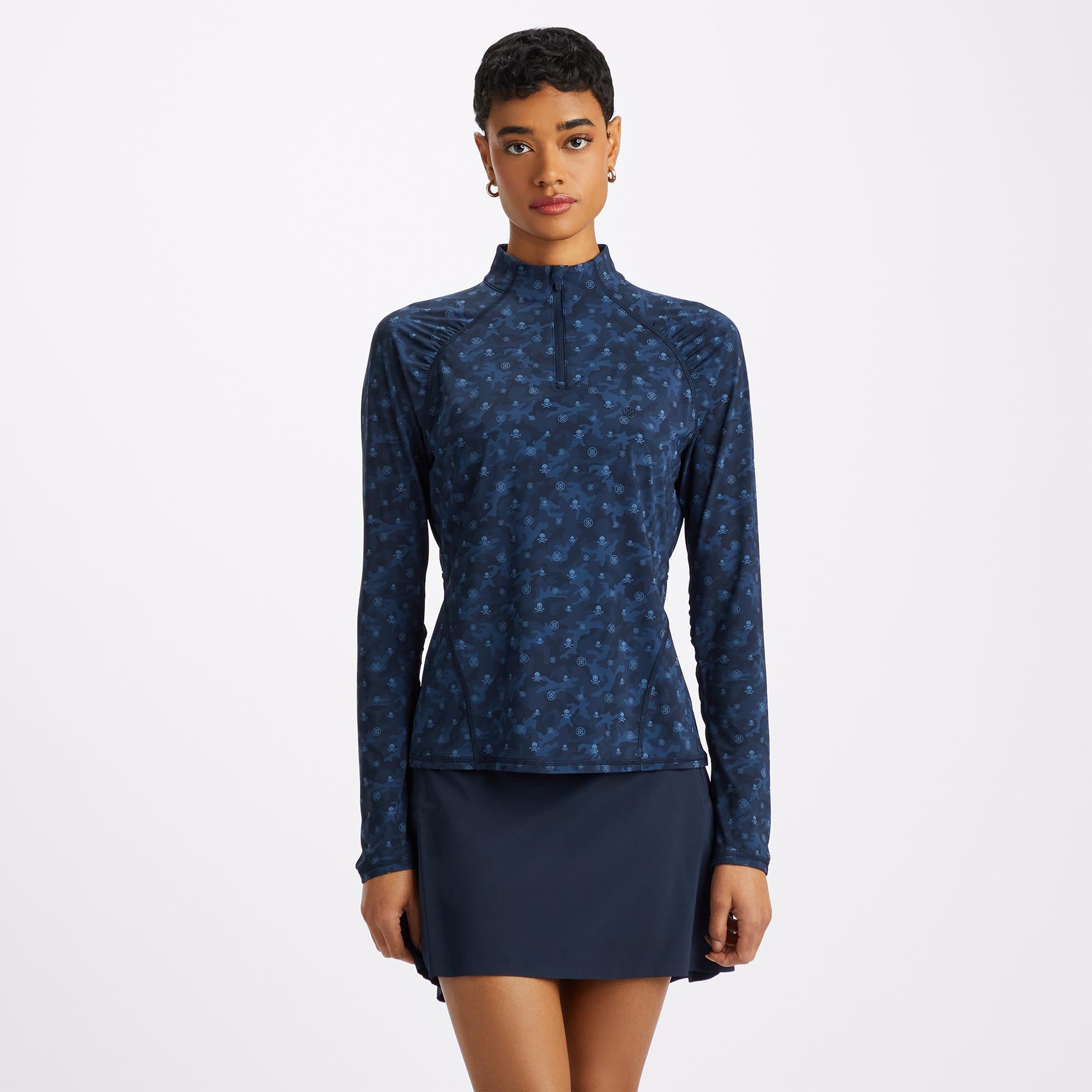 G/FORE Icon Camo Ruched Quarter Zip Ladies Golf Mid Layer Twilight