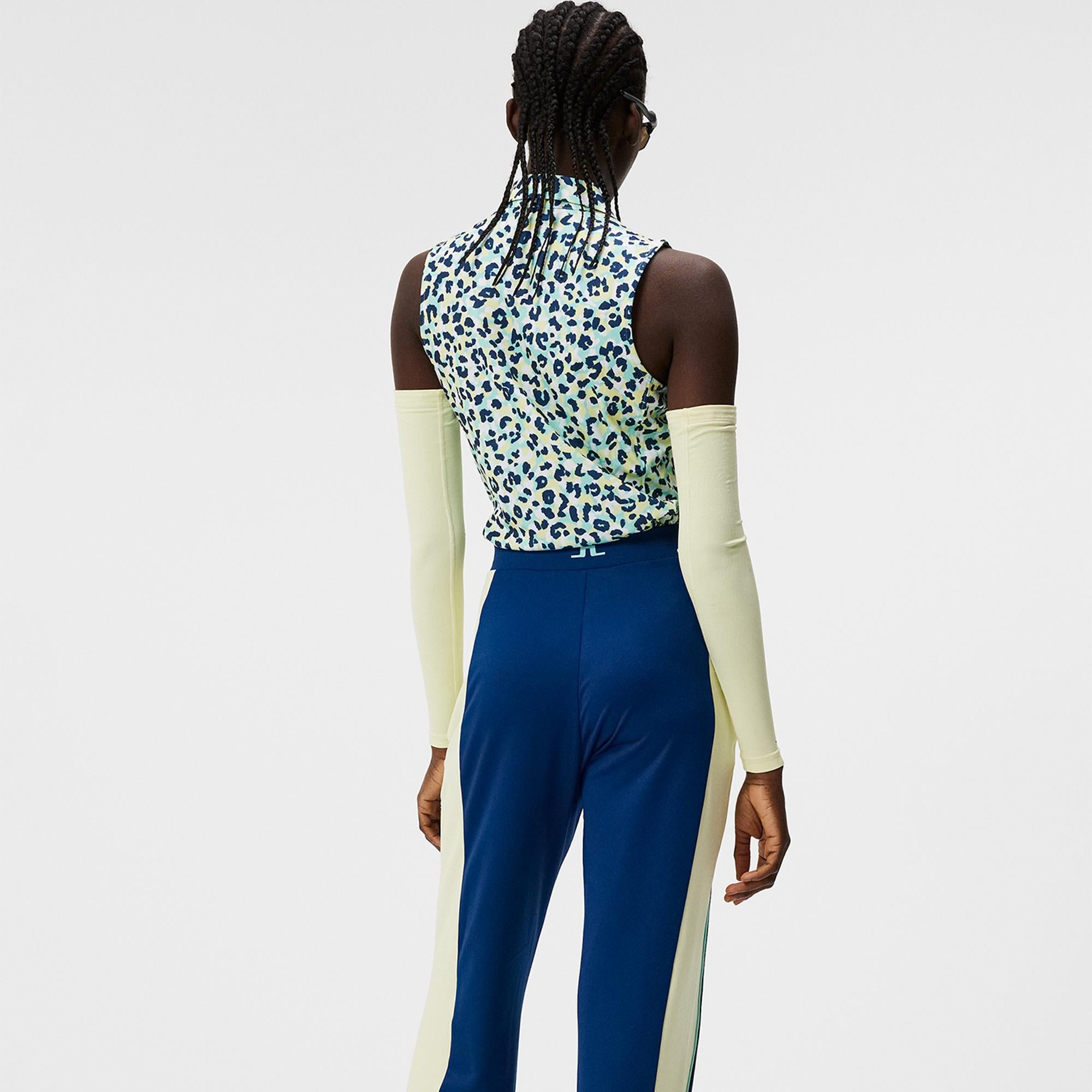 J Lindeberg Dena Print Sleeveless Ladies Golf Polo Shirt Leopard Aruba Blue