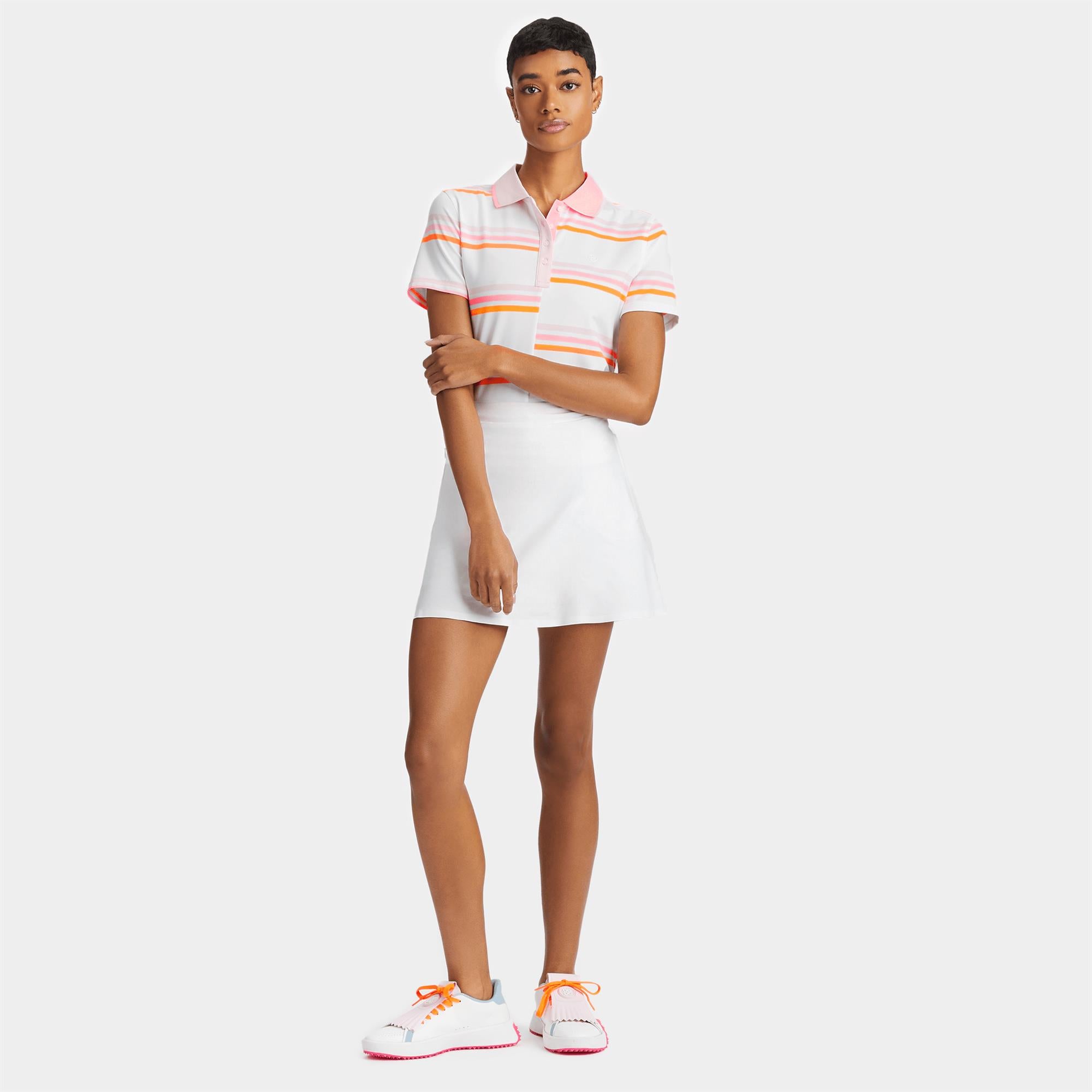 G/FORE Offset Stripe Tech Jersey Ladies Golf Polo Blush