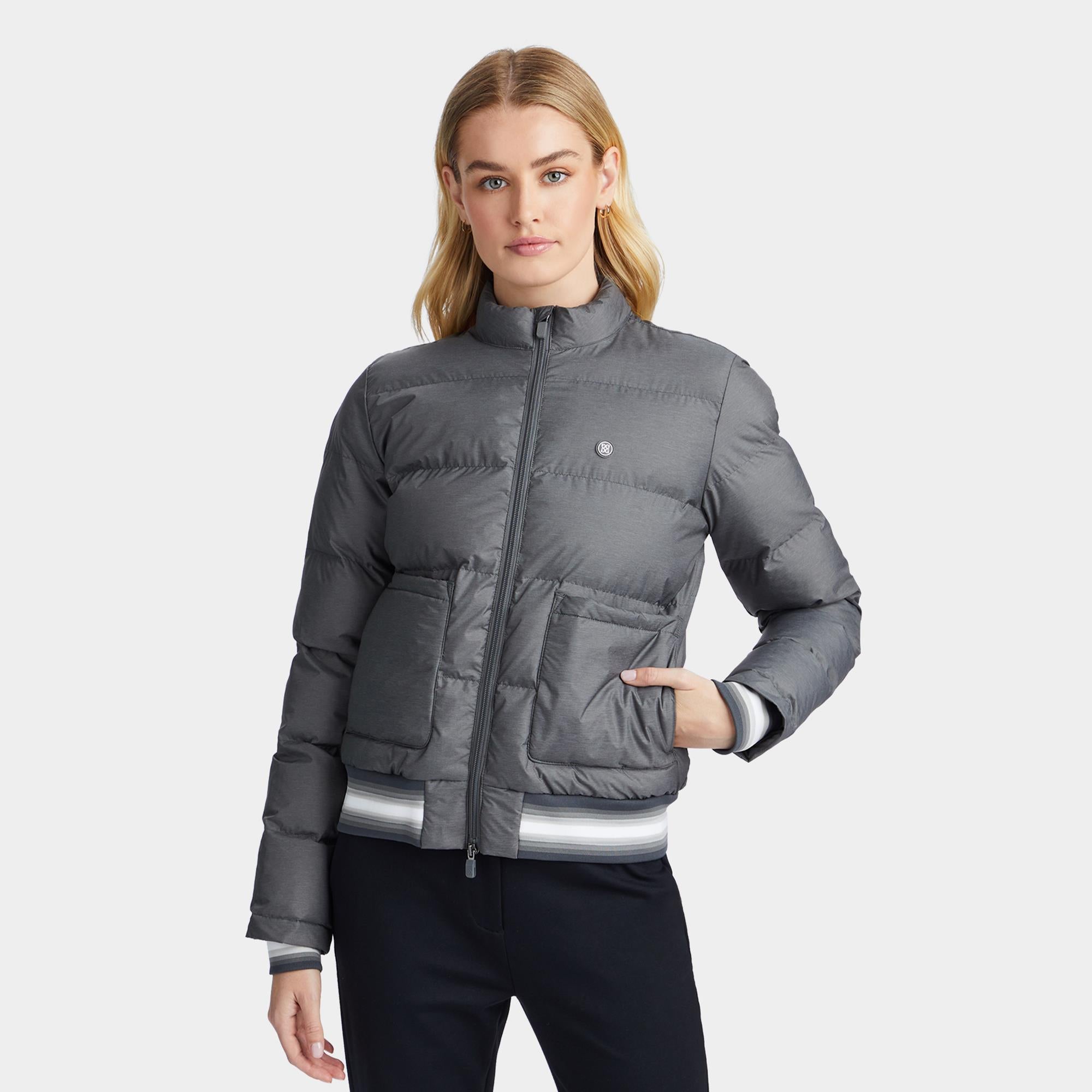 Ladies G/FORE Coated Nylon Melange Puffer Jacket Charcoal Heather Grey