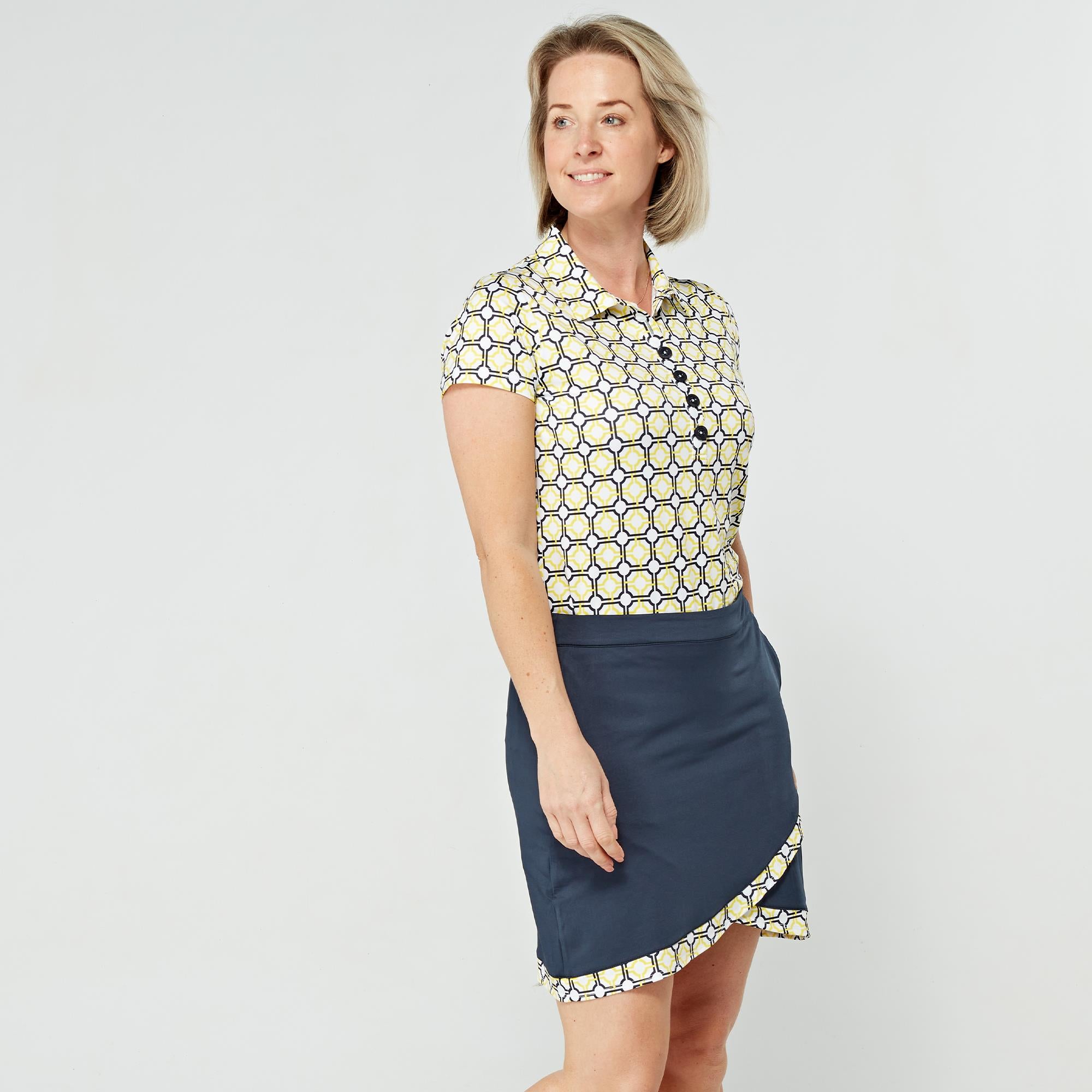 Swing Out Sister Autograph Ladies Golf Polo Shirt Sunshine/Navy