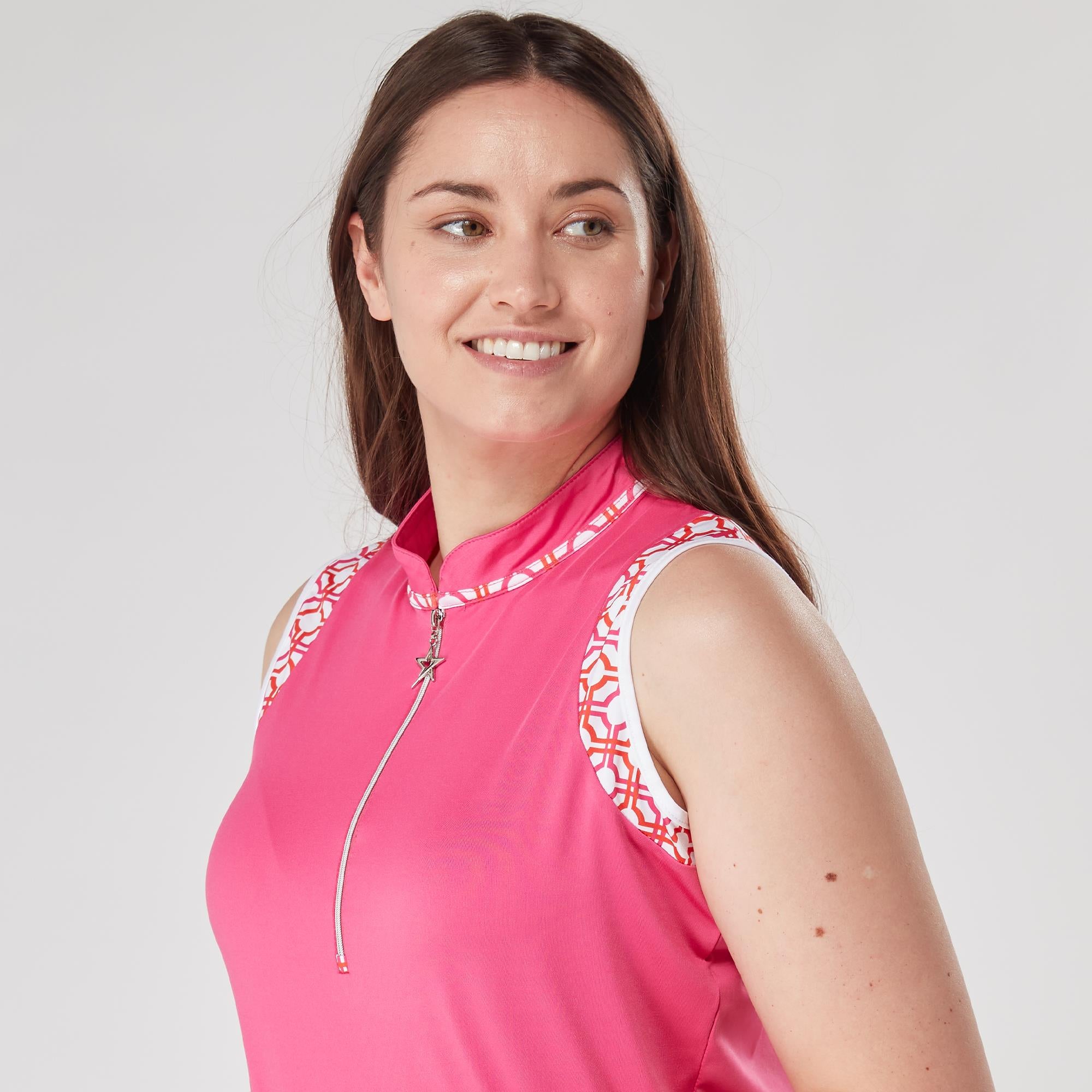 Swing Out Sister Alice Ladies Sleeveless Golf Polo Shirt Lush Pink/Madarin
