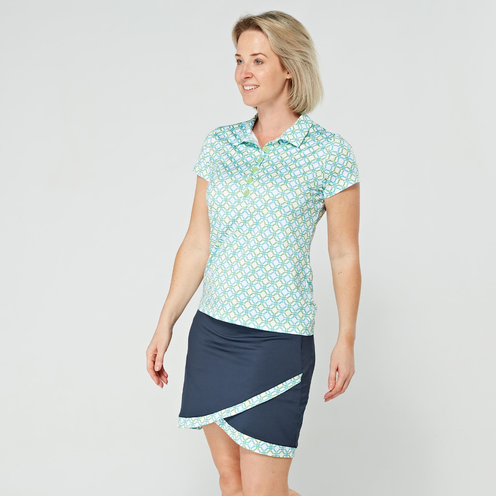 Swing Out Sister Milly Pattern Calloped Ladies Golf Skort Dazzling Blue/Emerald