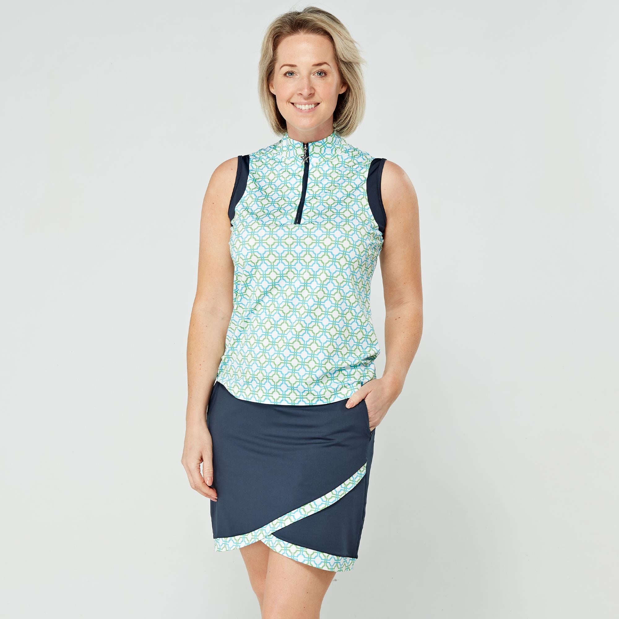 Swing Out Sister Milly Pattern Calloped Ladies Golf Skort Dazzling Blue/Emerald