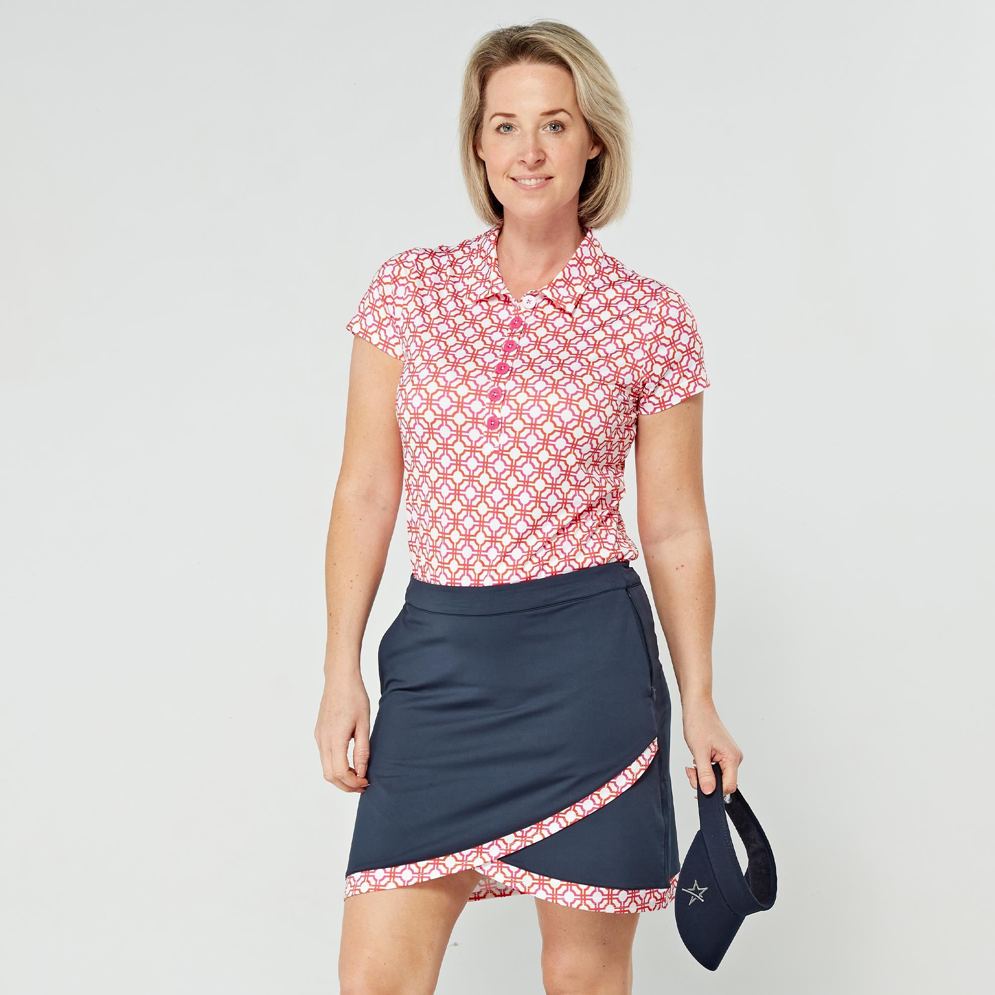 Swing Out Sister Milly Pattern Calloped Ladies Golf Skort Lush Pink/Mandarin