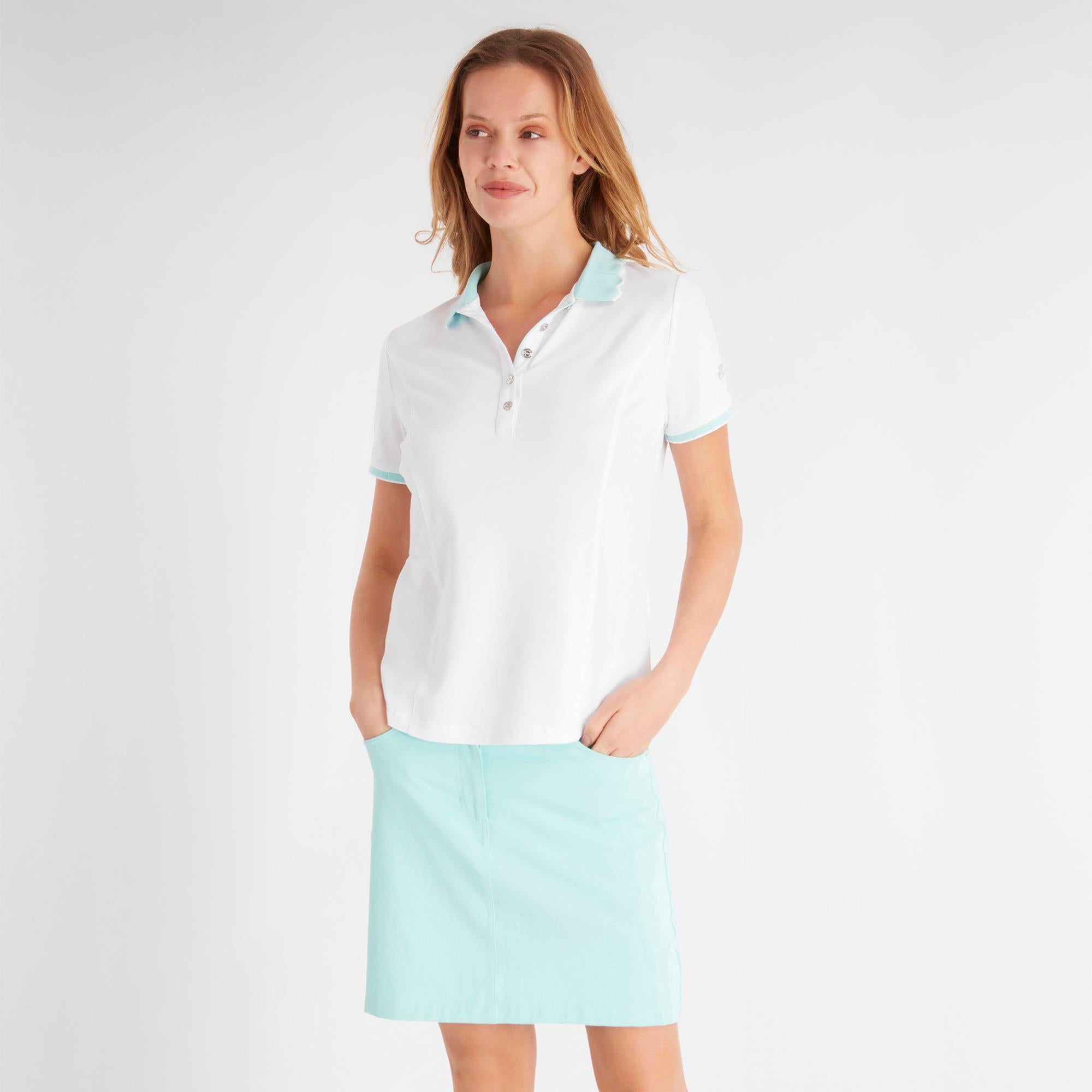 Green Lamb Nadeen Club Ladies Golf Polo White/Aqua