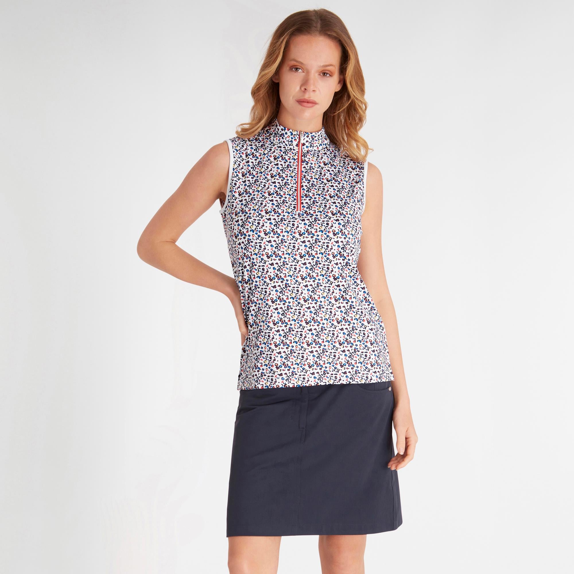 Green Lamb Natasha Half Zip Printed Ladies Sleeveless Golf Polo Shirt