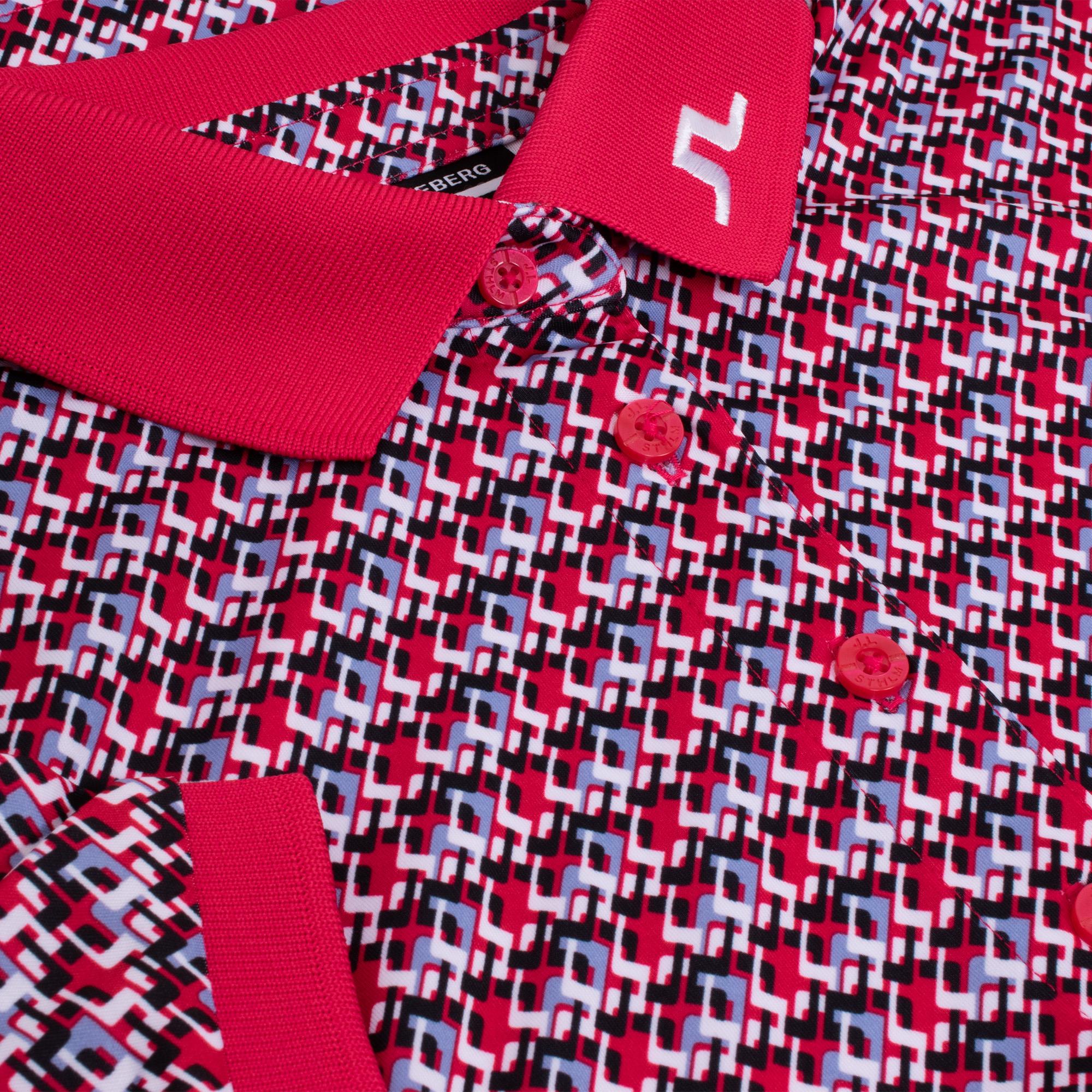J Lindeberg Tour Tech Print Ladies Golf Polo Shirt JL Micro Bridge Rose Red