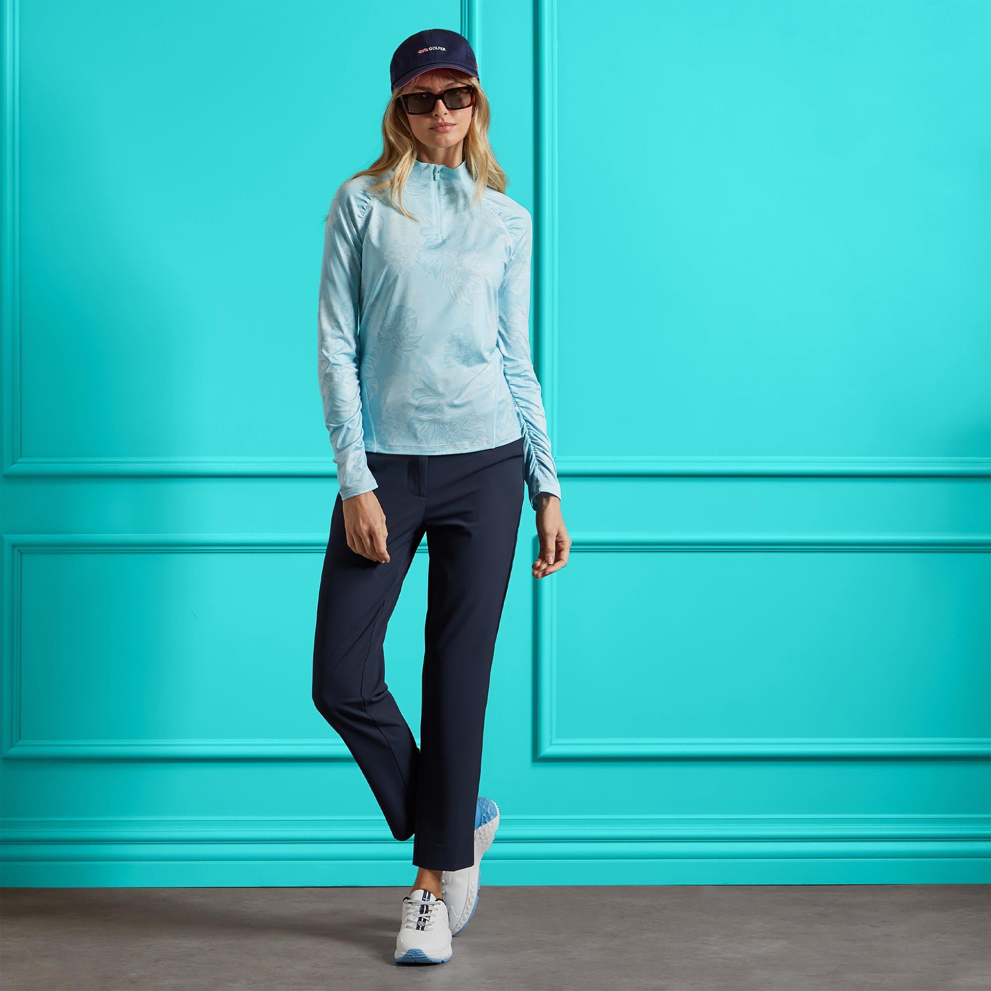 G/FORE Printed Ruched Quarter Zip Ladies Light Golf Mid Layer Powder