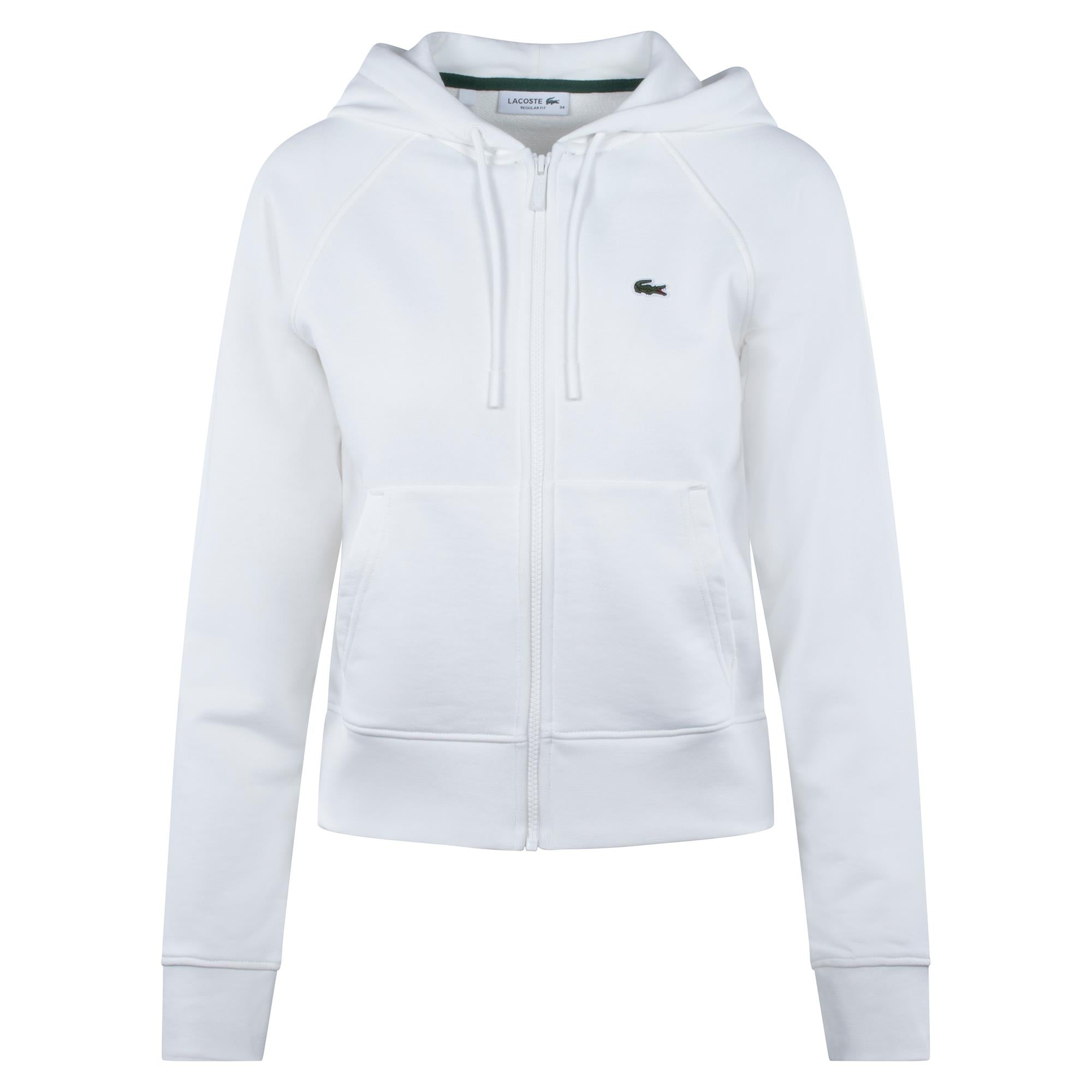 Ladies Lacoste Cotton Blend Full Zip Hooded Sweatshirt White