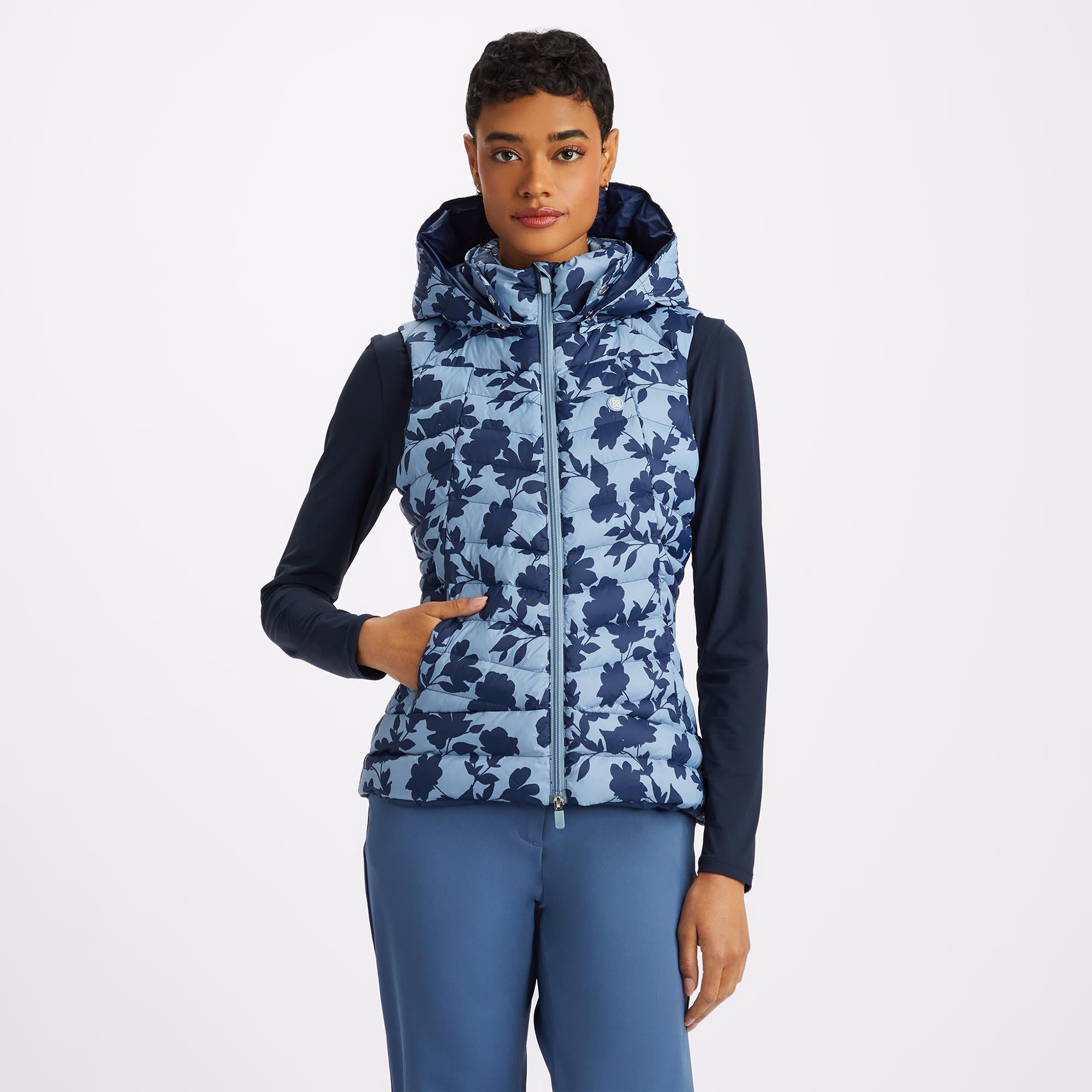 G FORE Tonal Floral Ladies Puffer Vest Fjord