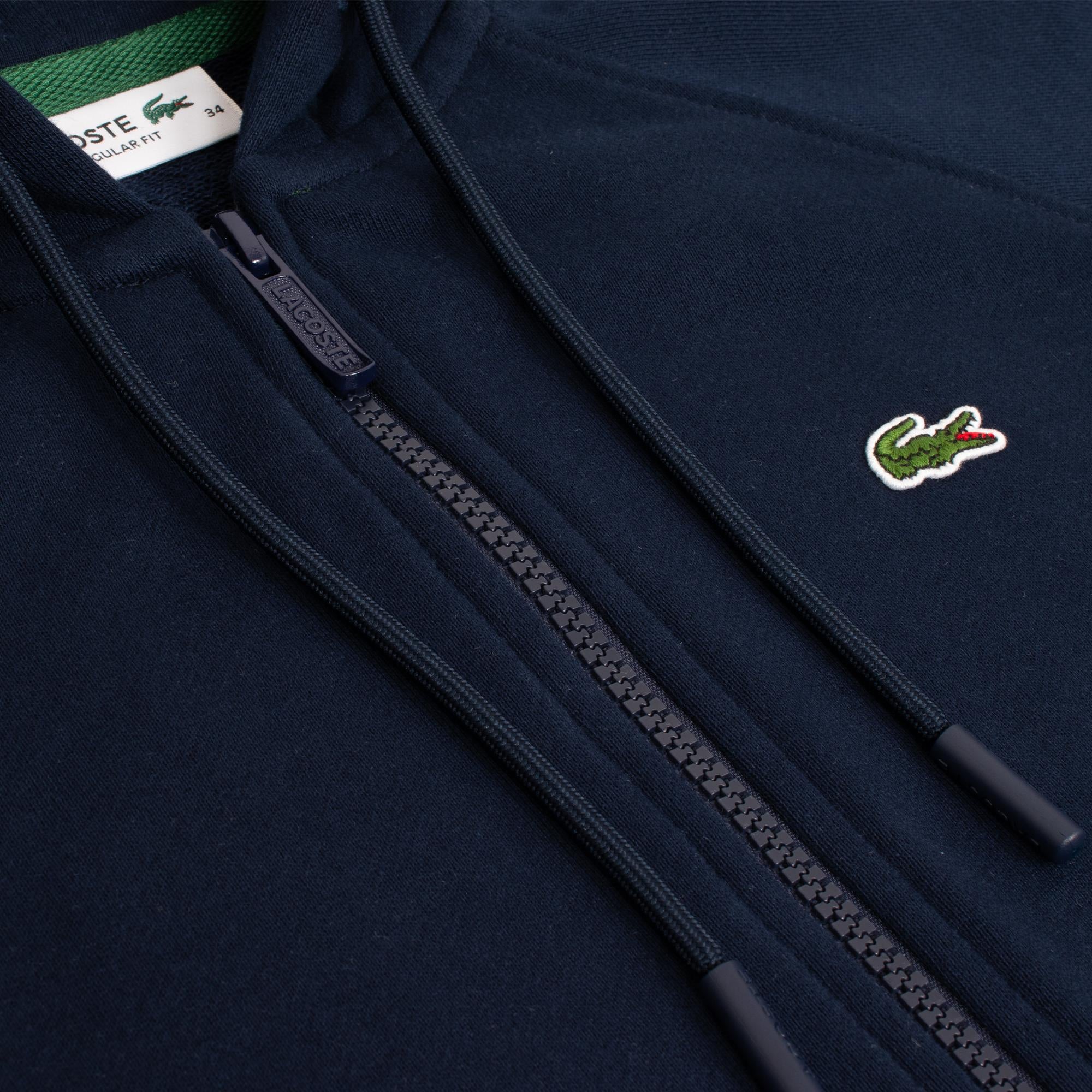 Ladies Lacoste Cotton Blend Full Zip Hooded Sweatshirt Navy