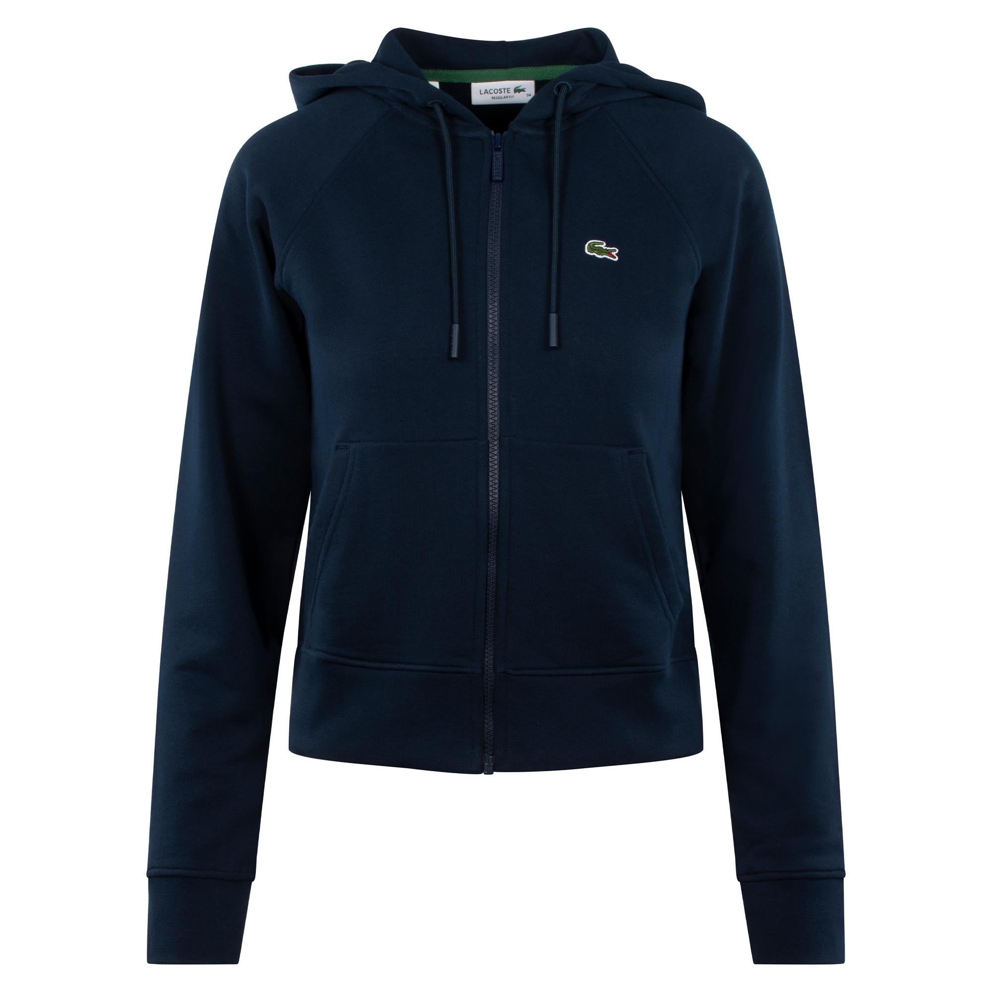 Ladies Lacoste Cotton Blend Full Zip Hooded Sweatshirt Navy