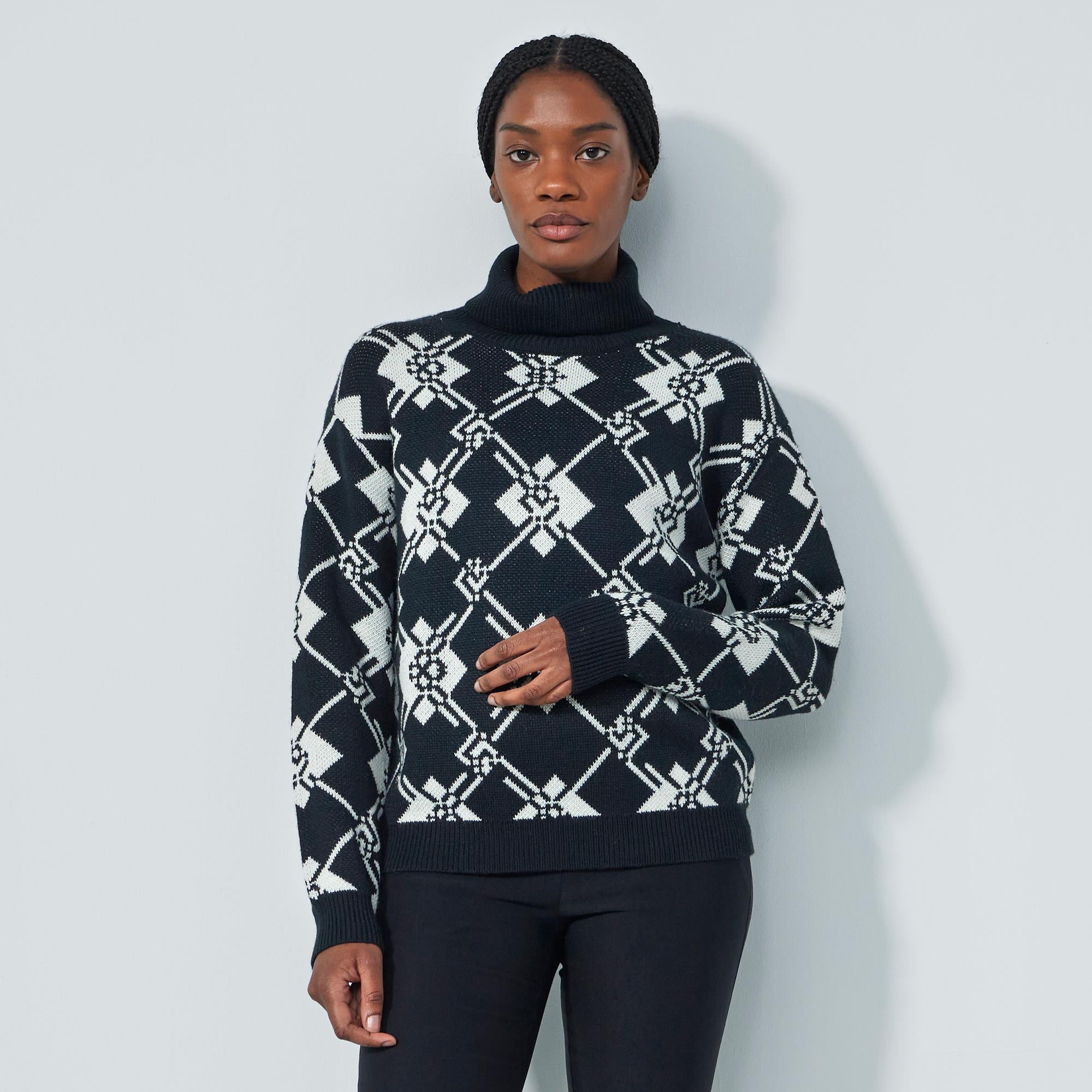 Daily Sports Acari Ladies Roll Neck Knitted Golf Pullover Black