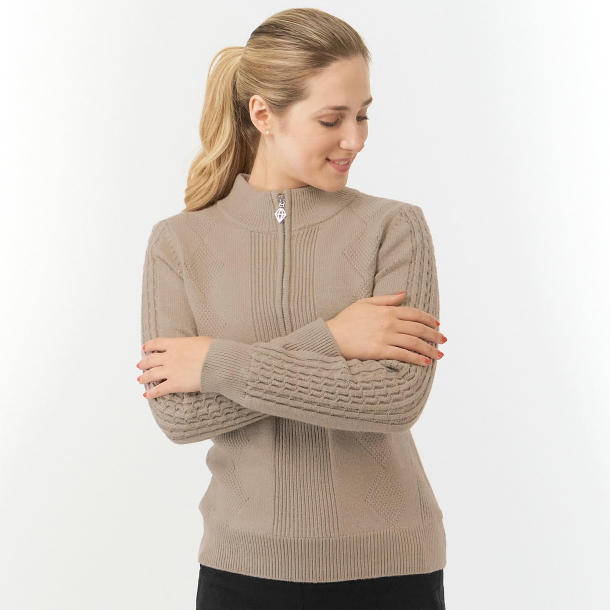 Pure Golf Sorrell Cable Knit Lined Ladies Golf Jumper Cappuccino