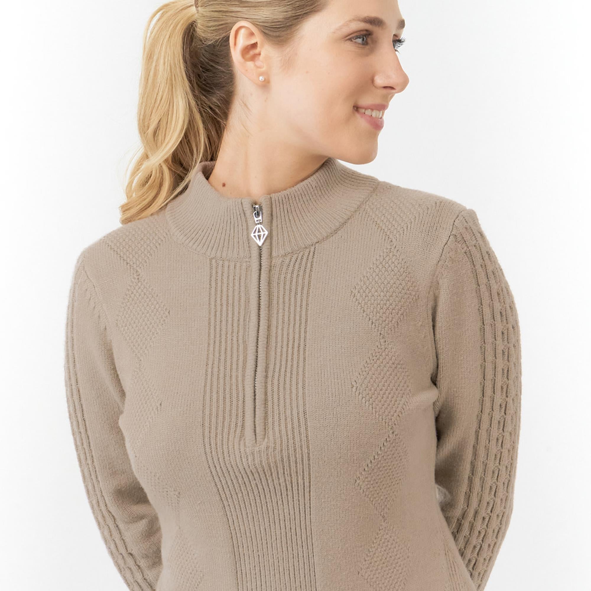 Pure Golf Sorrell Cable Knit Lined Ladies Golf Jumper Cappuccino