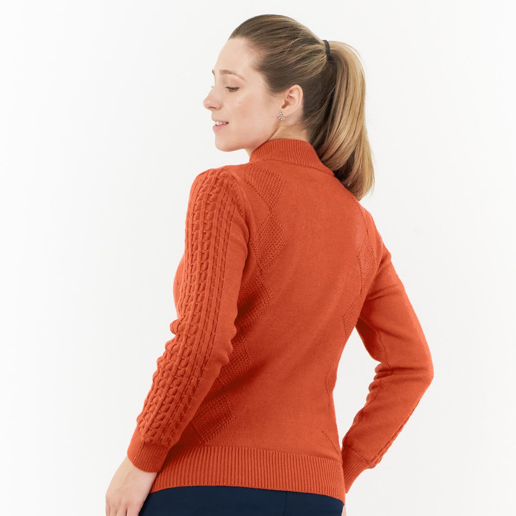 Pure Golf Sorrell Cable Knit Lined Ladies Golf Jumper Ember Orange