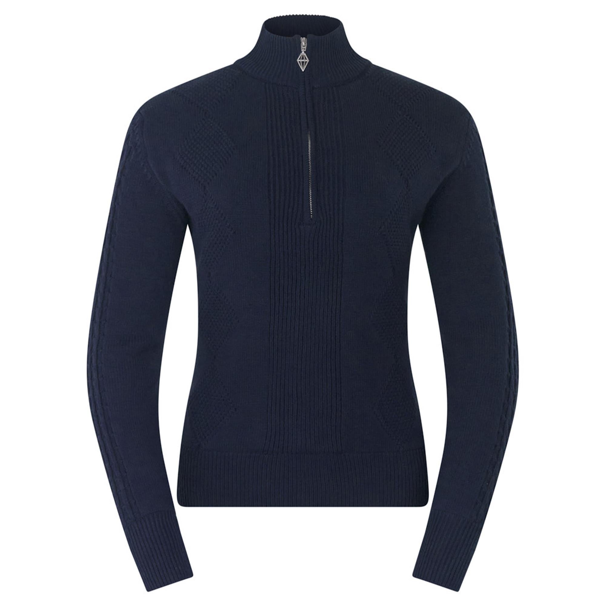 Pure Golf Sorrell Cable Knit Lined Ladies Golf Jumper Navy