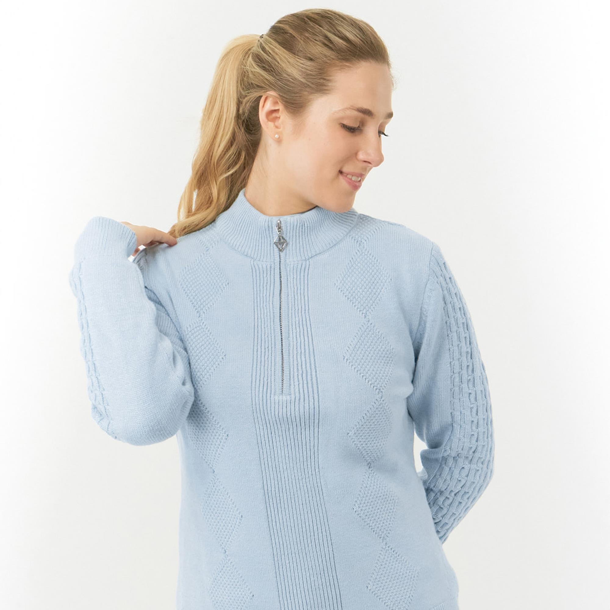 Pure Golf Sorrell Cable Knit Lined Ladies Golf Jumper Powder Blue