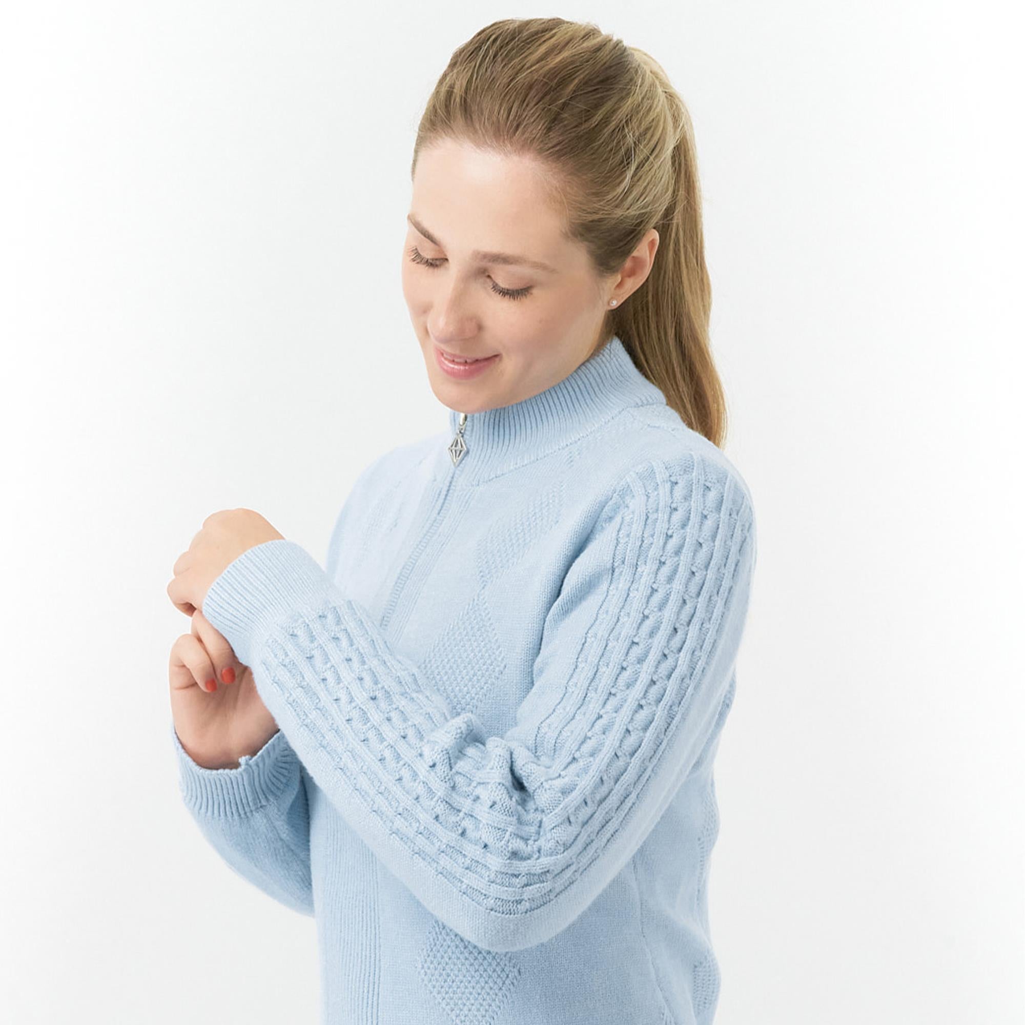 Pure Golf Sorrell Cable Knit Lined Ladies Golf Jumper Powder Blue