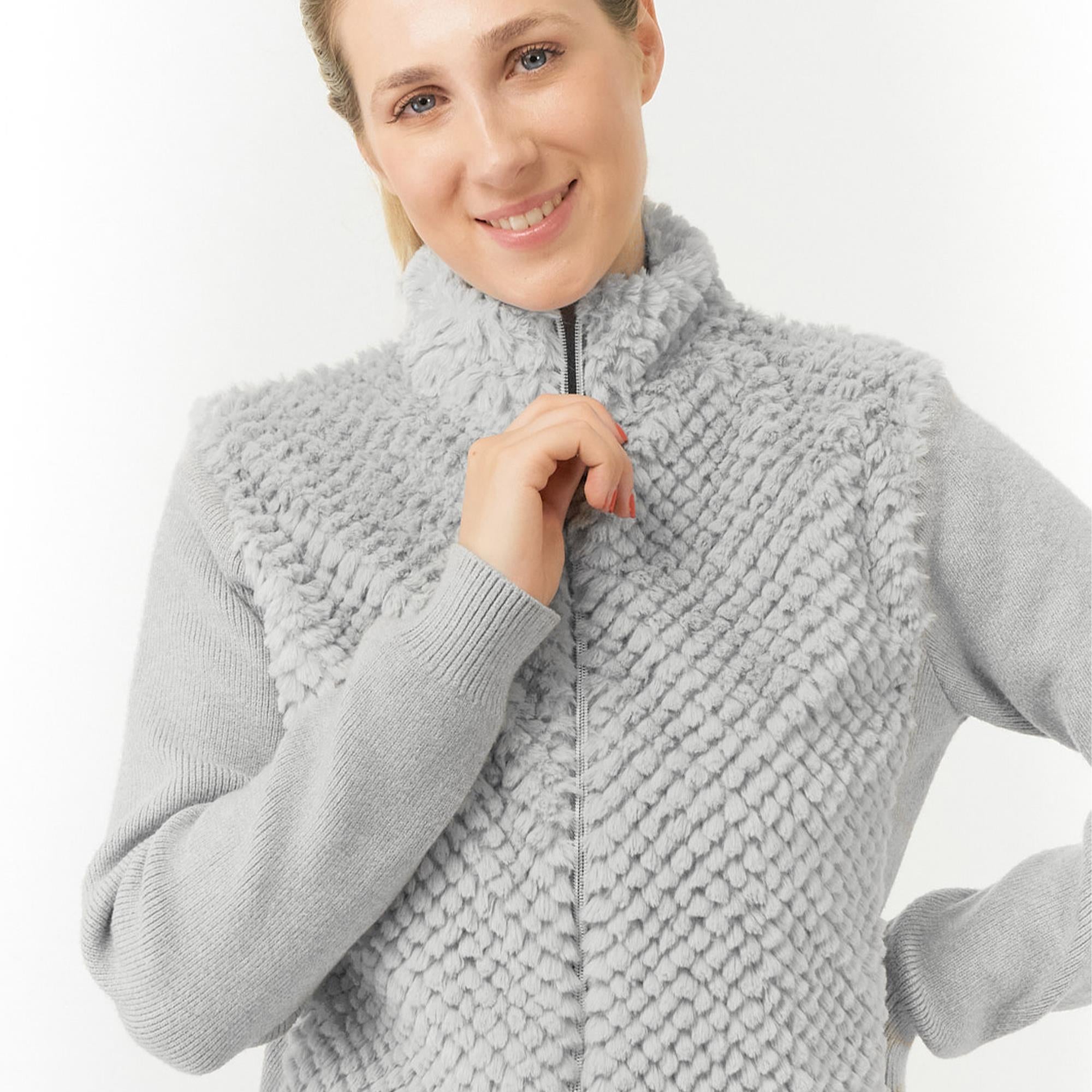 Pure Golf Ellisa Knitted Faux Fir Front Ladies Golf Mid Layer Pale Grey