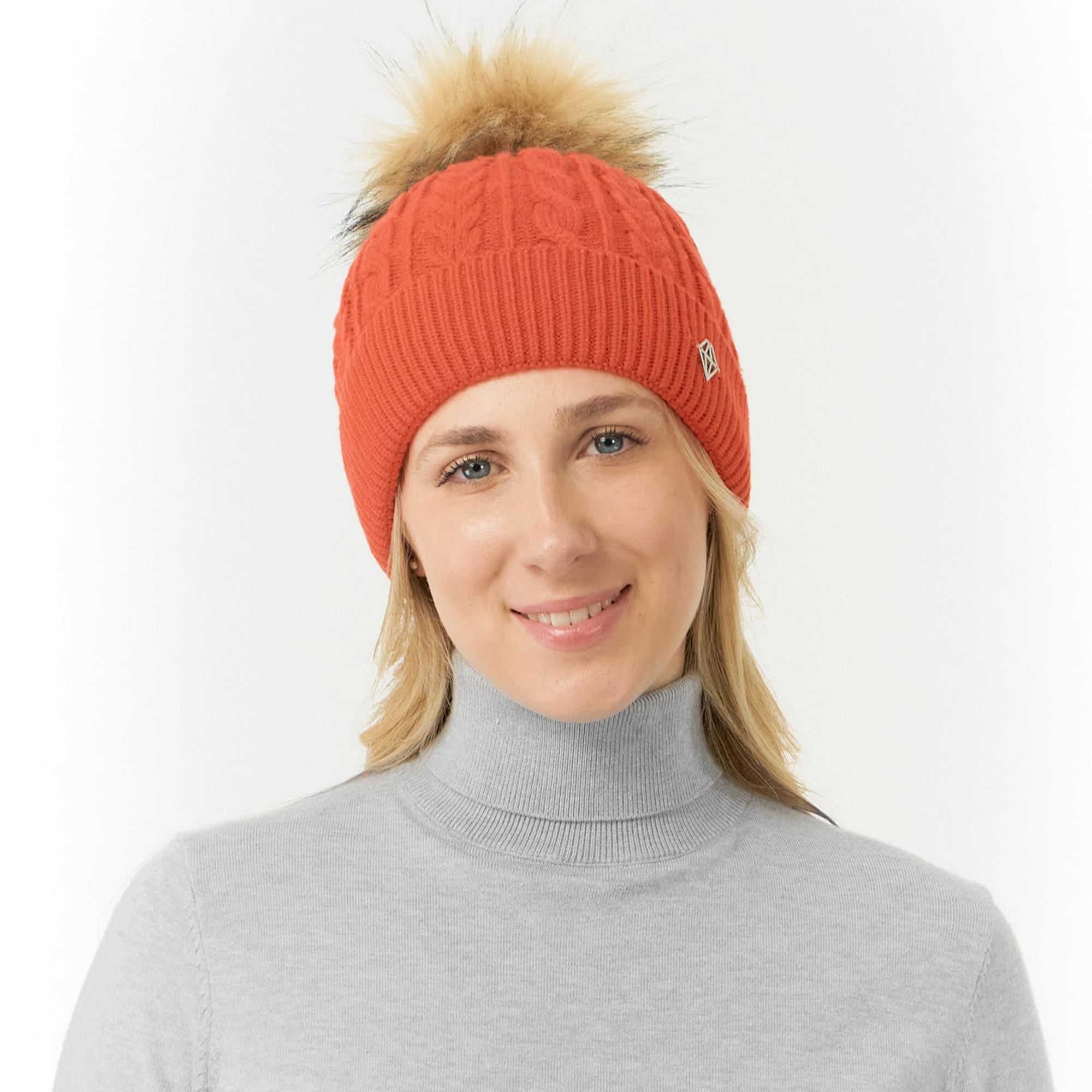 Pure Golf Suzie Waterproof Lined Ladies Bobble Hat Ember Orange