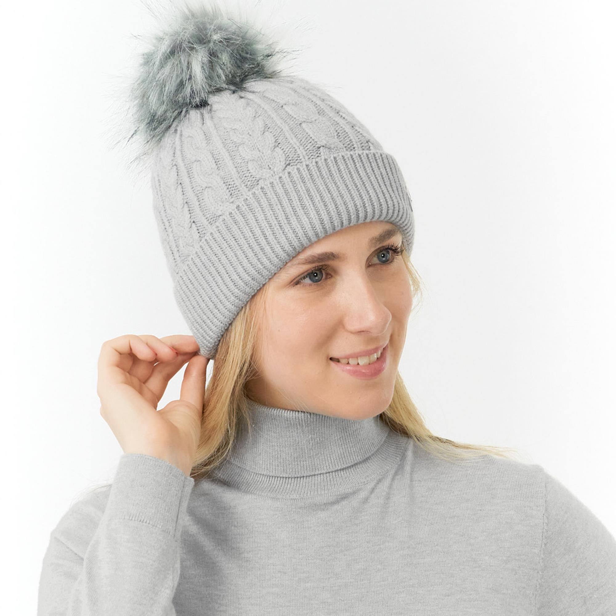 Pure Golf Suzie Waterproof Lined Ladies Bobble Hat Pale Grey