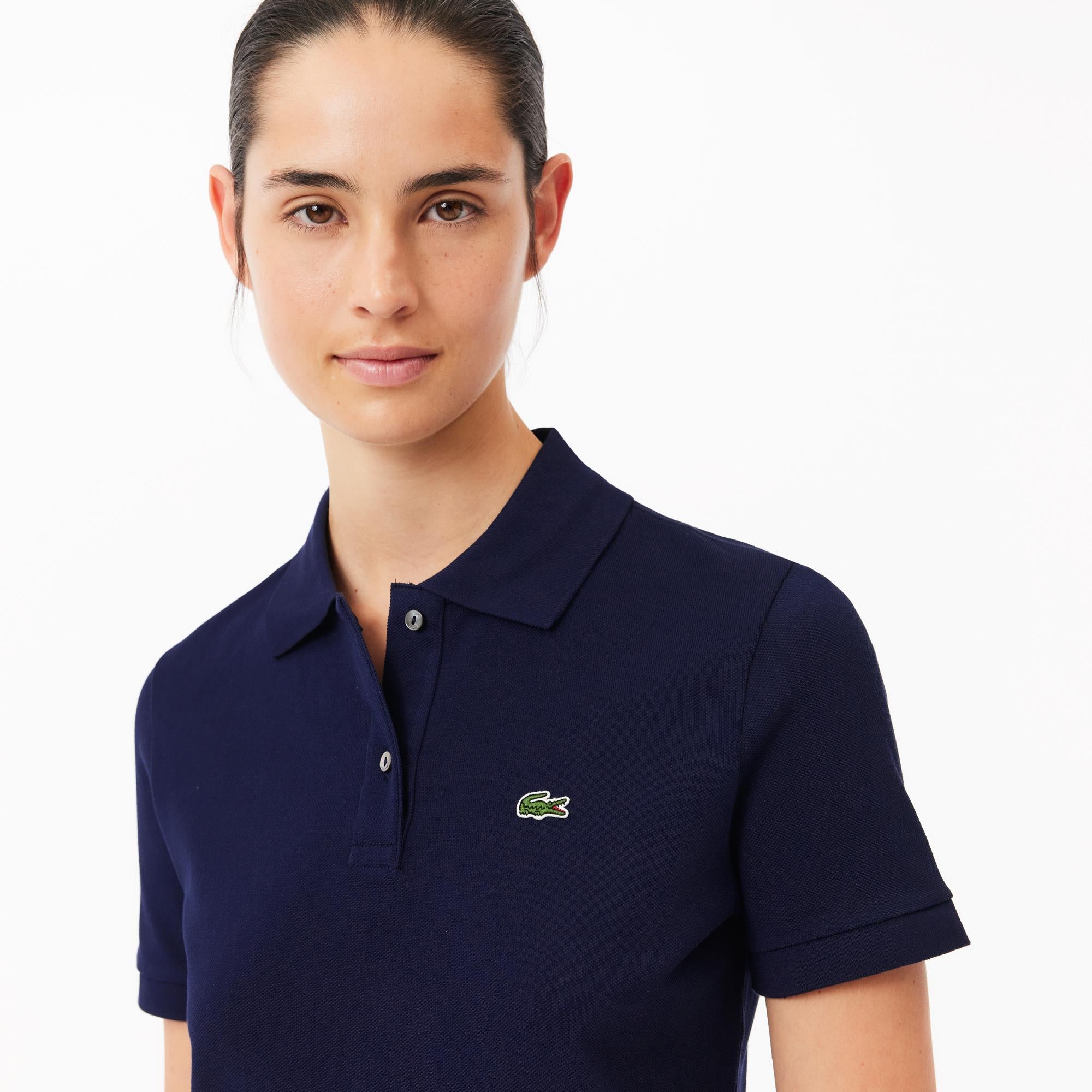 Ladies Lacoste Regular Fit Soft Cotton Petit Piqué Polo Shirt Navy Blue
