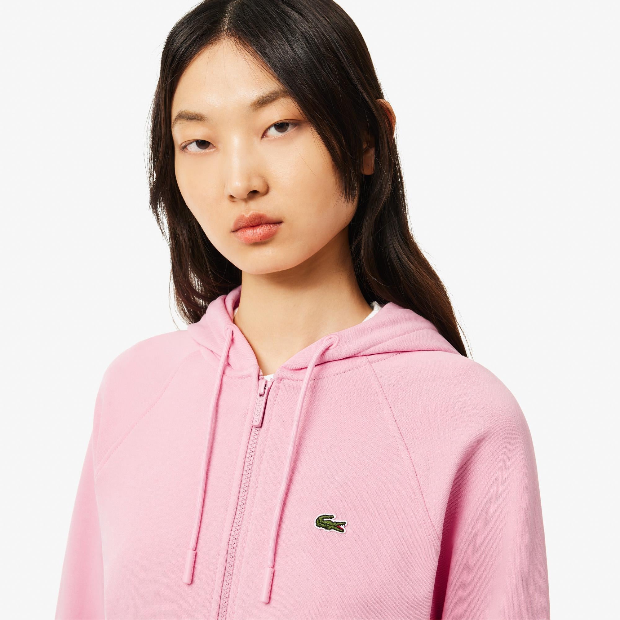 Ladies Lacoste Cotton Blend Hooded Sweatshirt Pink